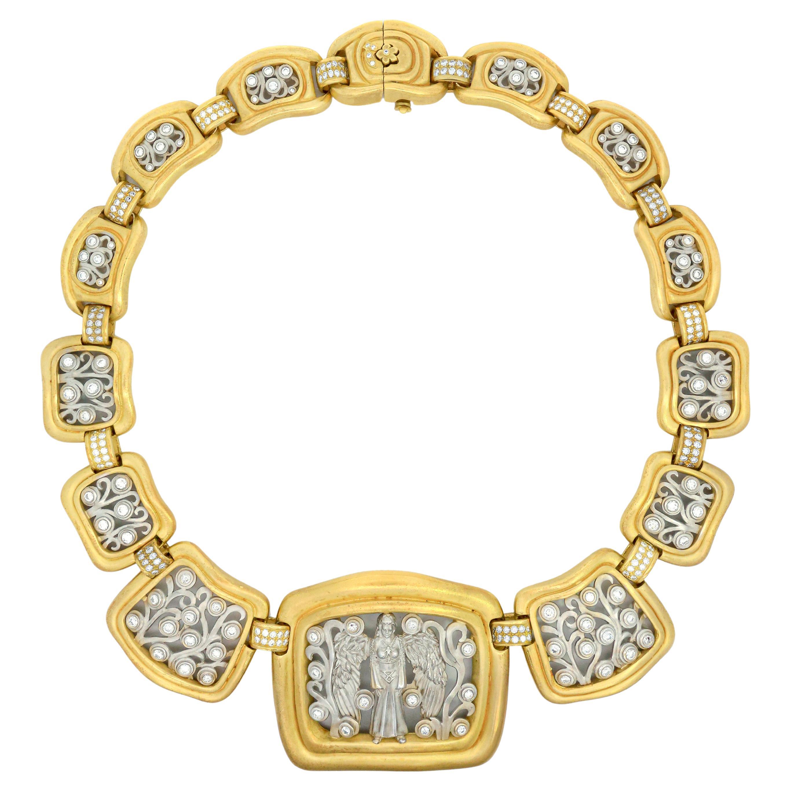 KIESELSTEIN-CORD "Frau im Fenster" 18K Gelbgold 
Diamant Choker-Halskette im Angebot