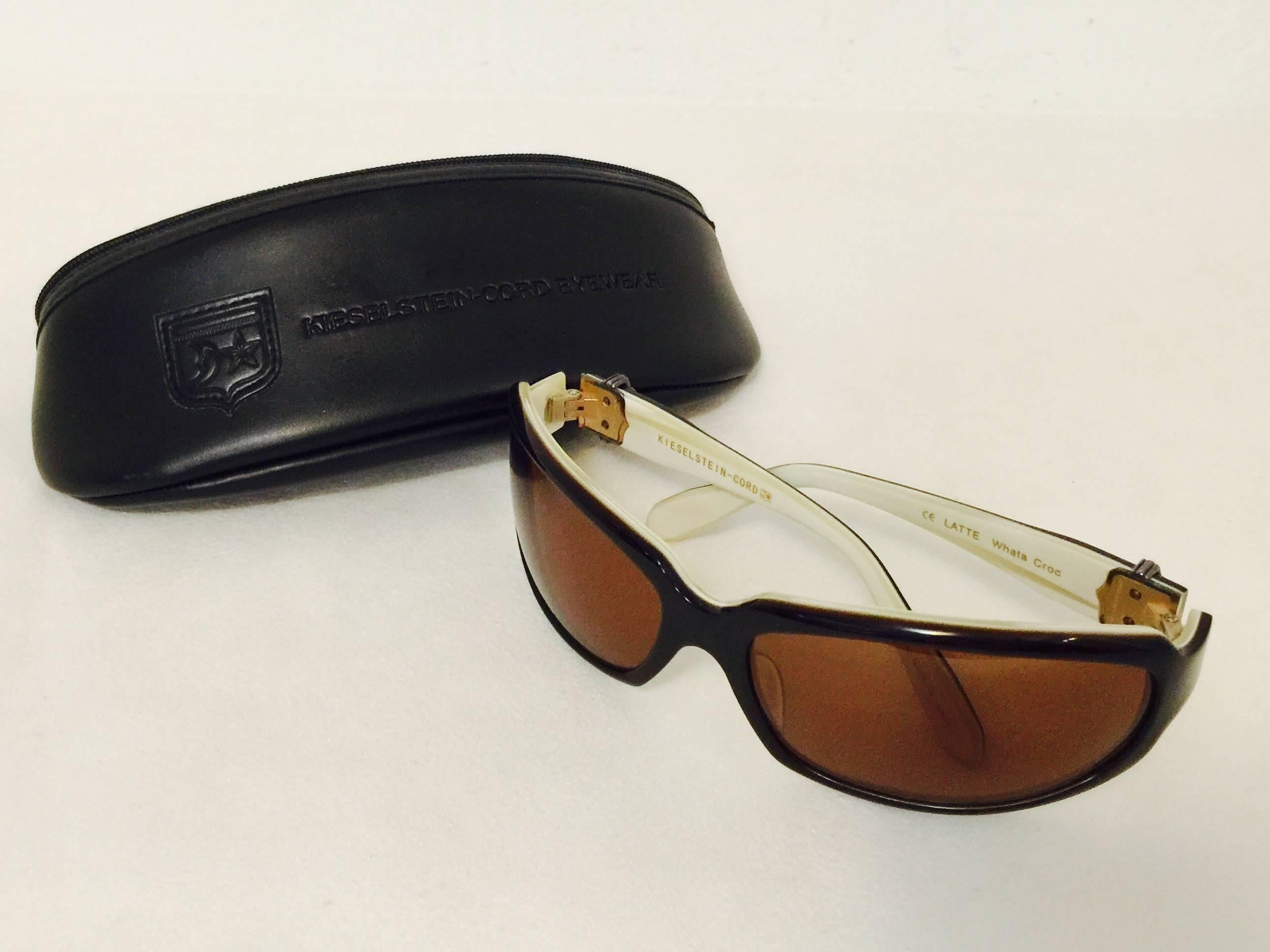 Brown Kieselstein-Cord Wraparound Latte Sunglasses With Amber Tint