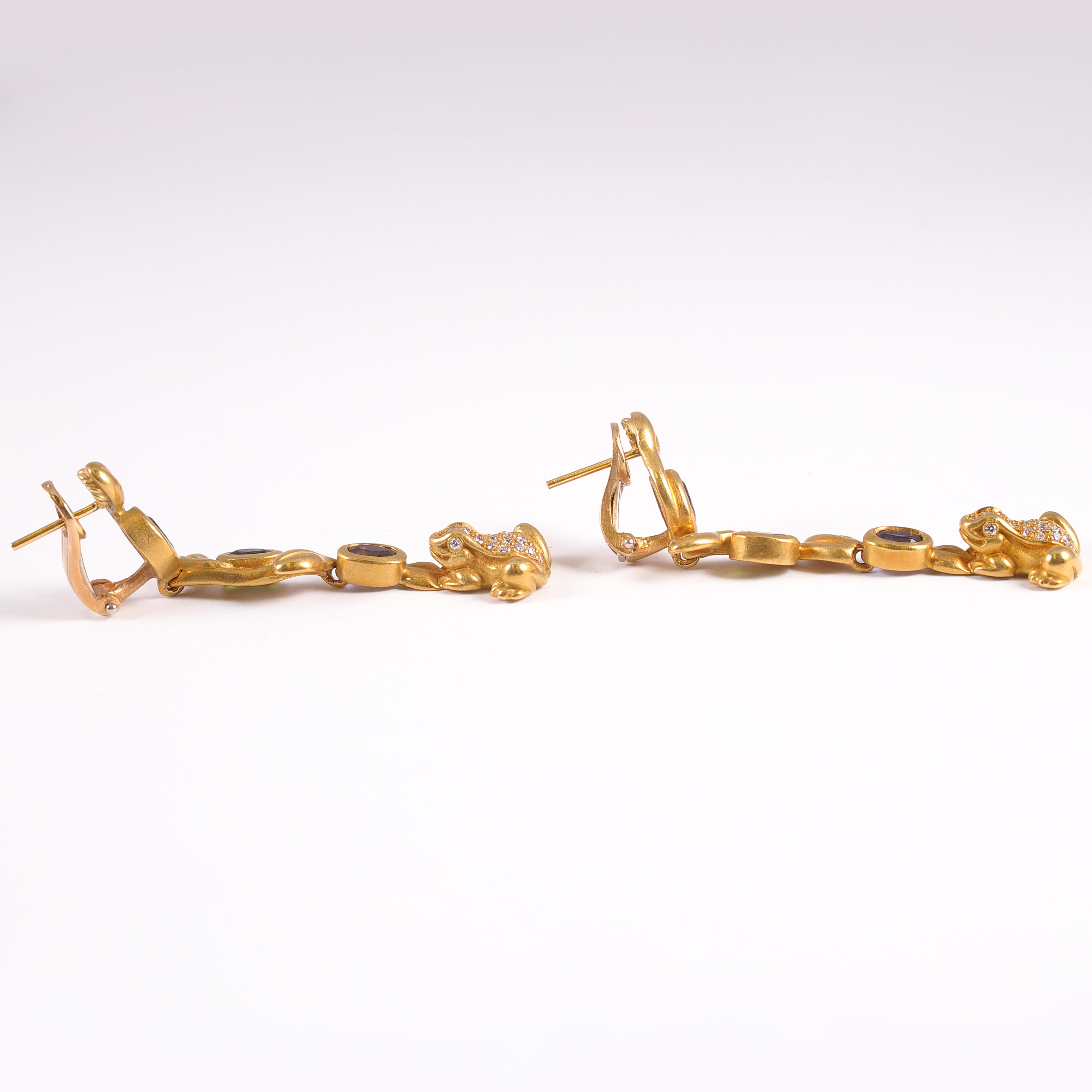Women's or Men's Kieselstein-Cord Green Gold Gemstone Earrings Midsummer Nights Dream Collection