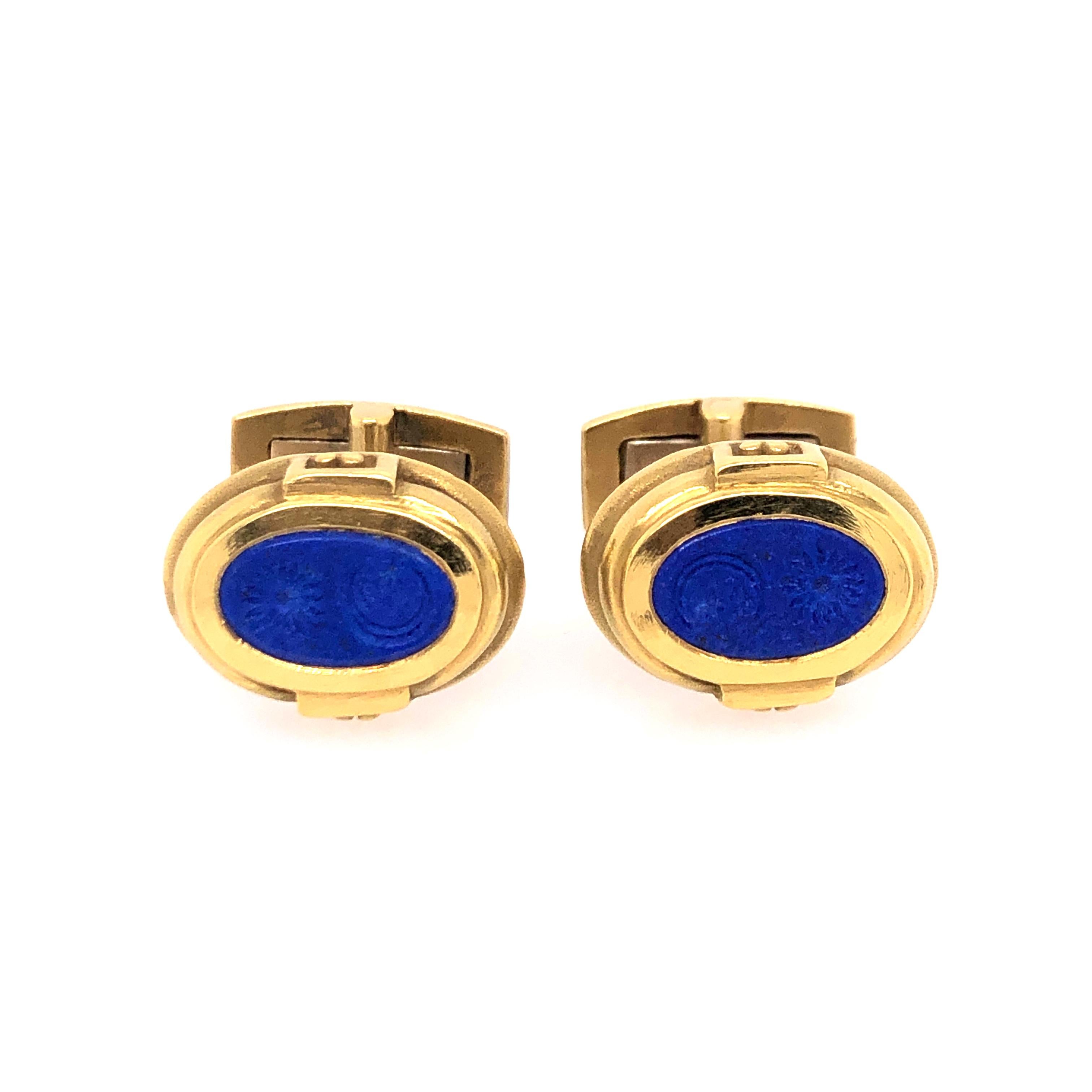 Modern Kieselstein Yellow Gold and Lapis Cufflinks