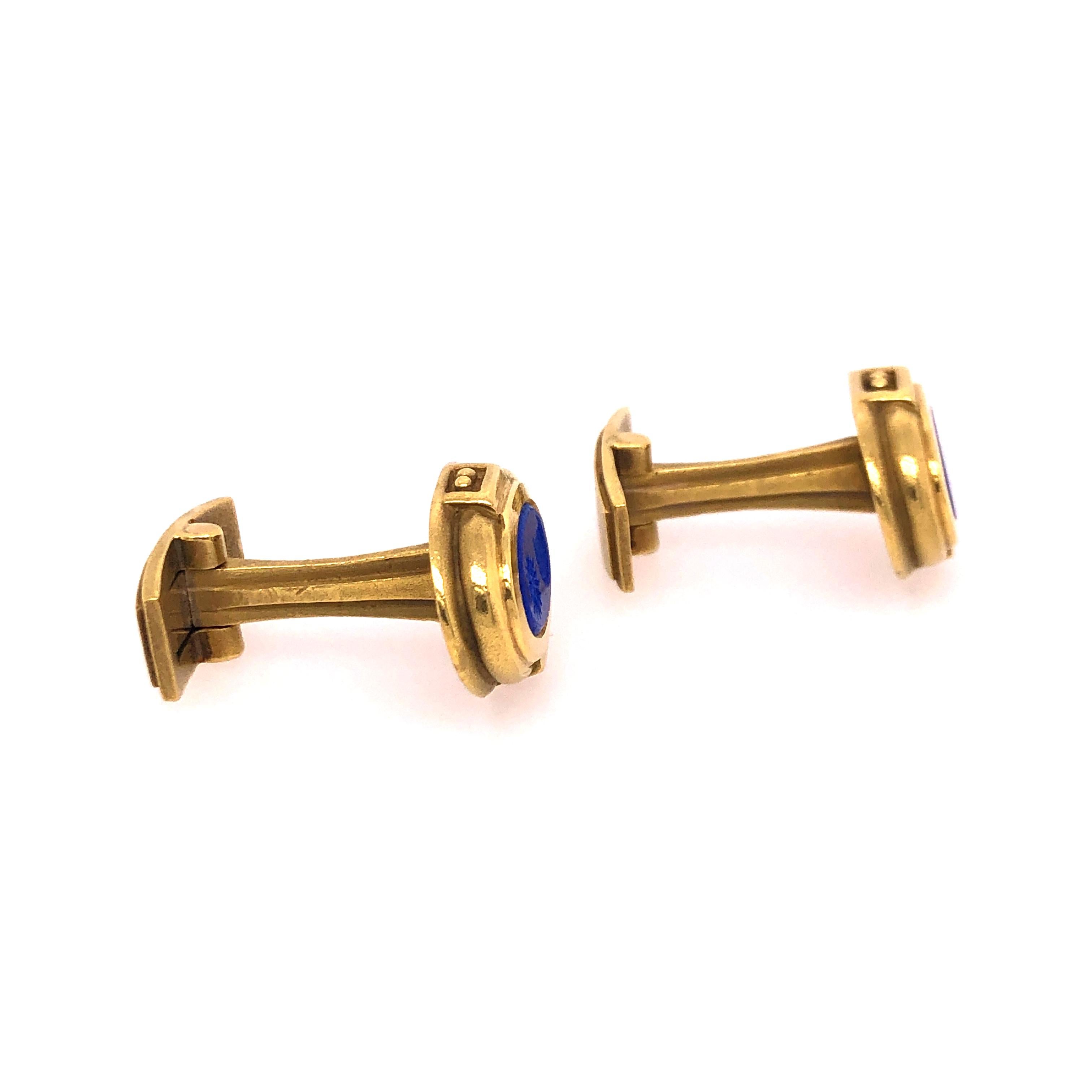 Kieselstein Yellow Gold and Lapis Cufflinks In Good Condition In Dallas, TX