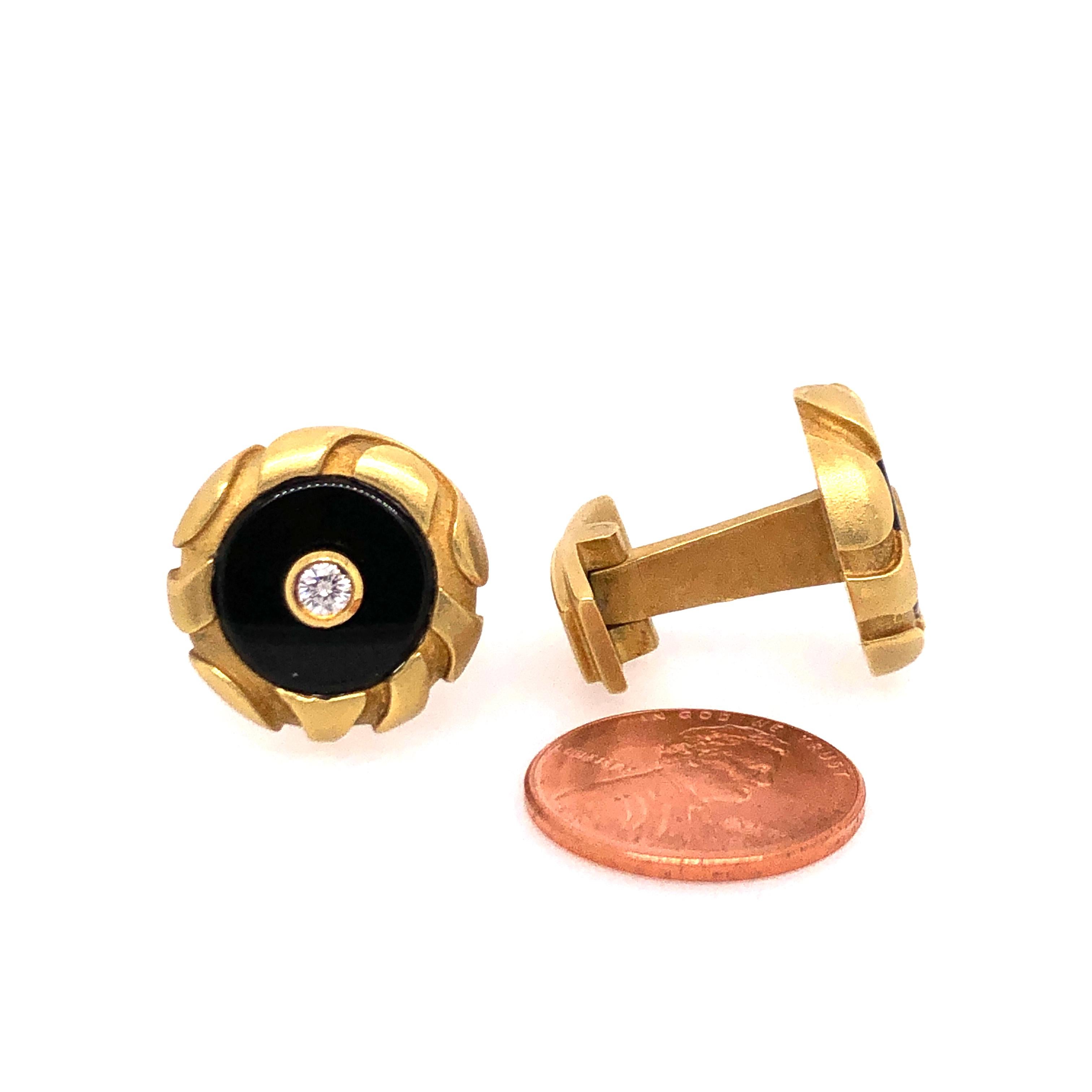 Men's Kieselstein Yellow Gold, Onyx and Diamond Cufflinks