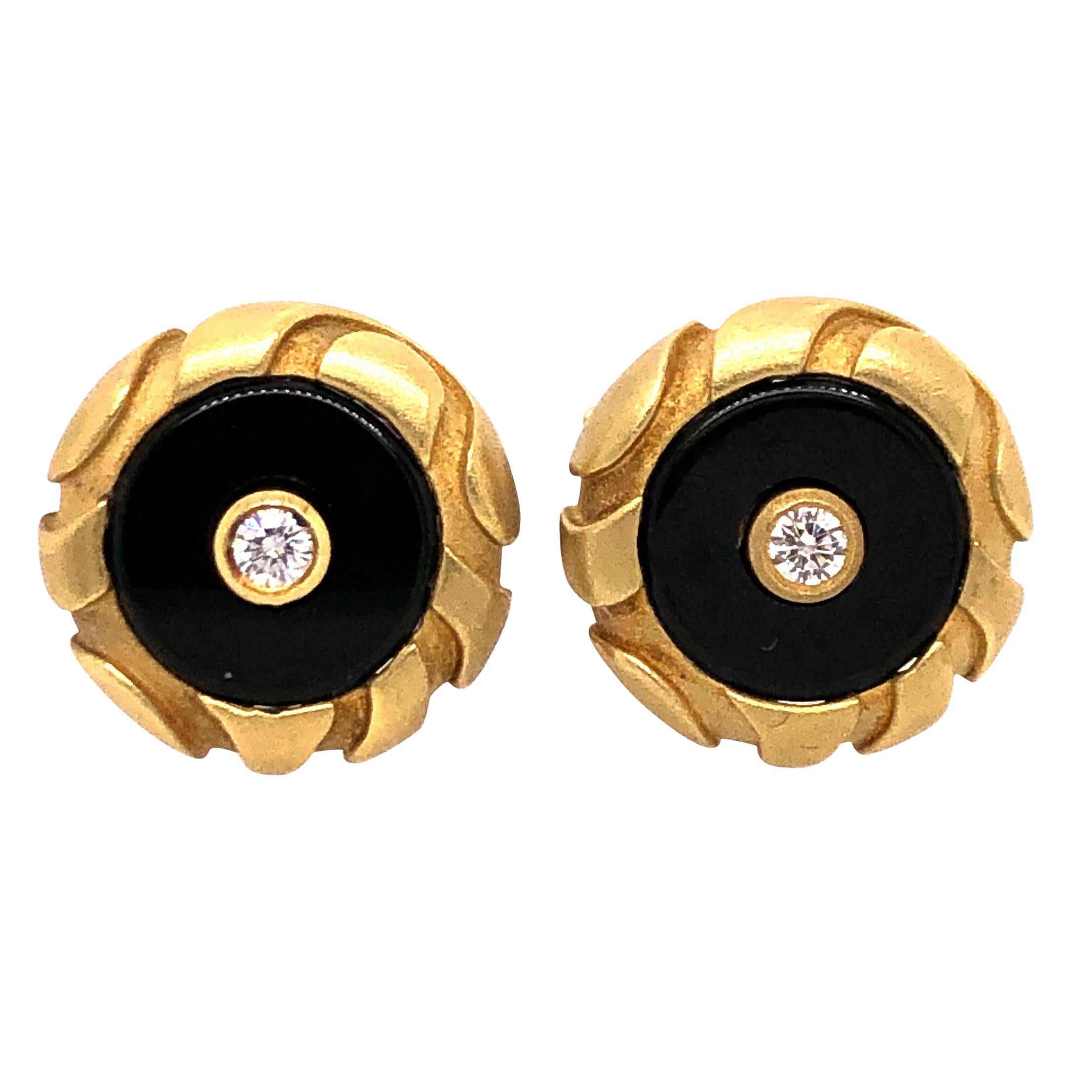 Kieselstein Yellow Gold, Onyx and Diamond Cufflinks