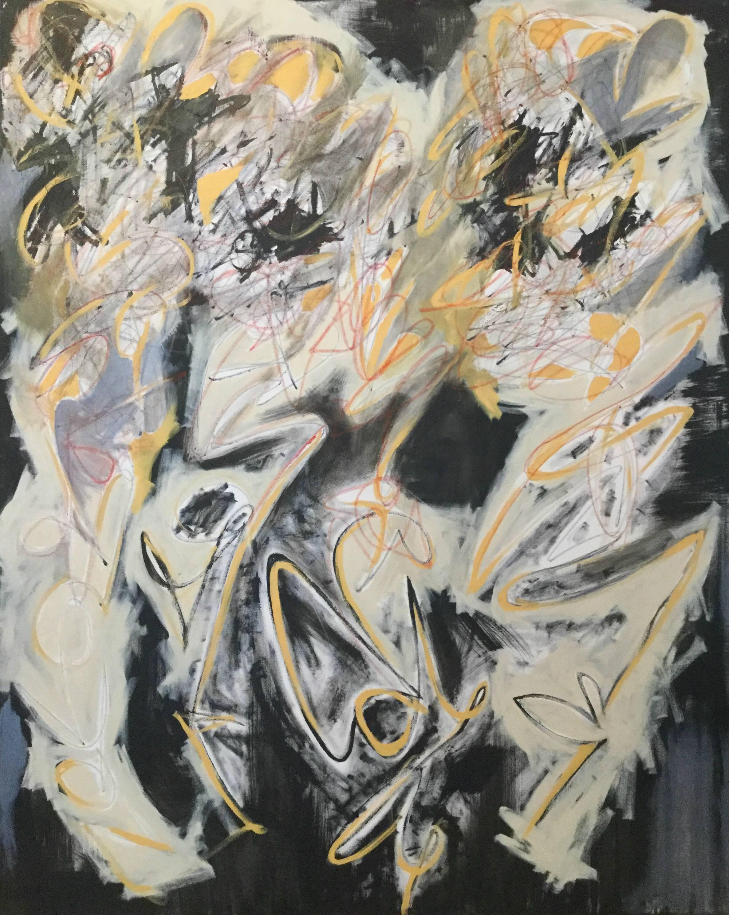 Kieva Campbell Abstract Painting - Untitled 1 (Black & Yellow)