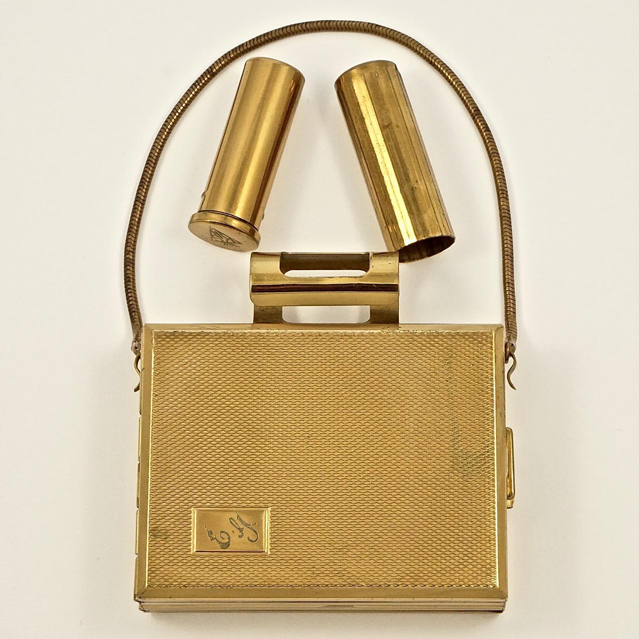 Kigu Gold Tone Carryall Compact Party Case circa 1950s For Sale 3