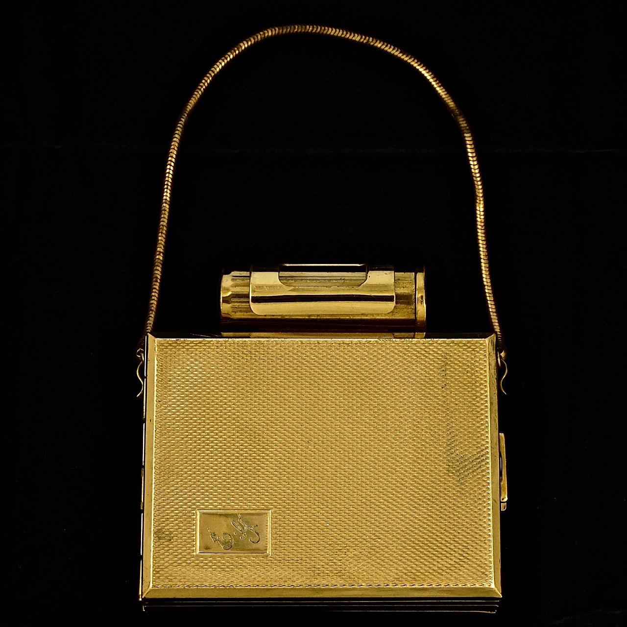 Kigu Gold Tone Carryall Compact Party Case circa 1950s For Sale 4