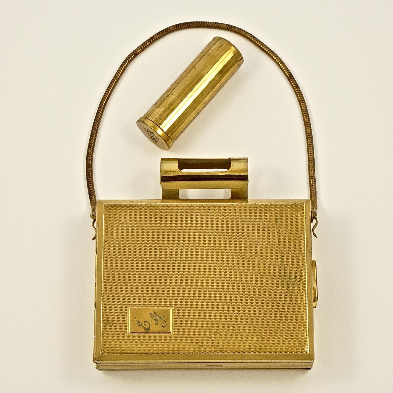 Kigu Gold Tone Carryall Compact Party Case circa 1950s For Sale 1