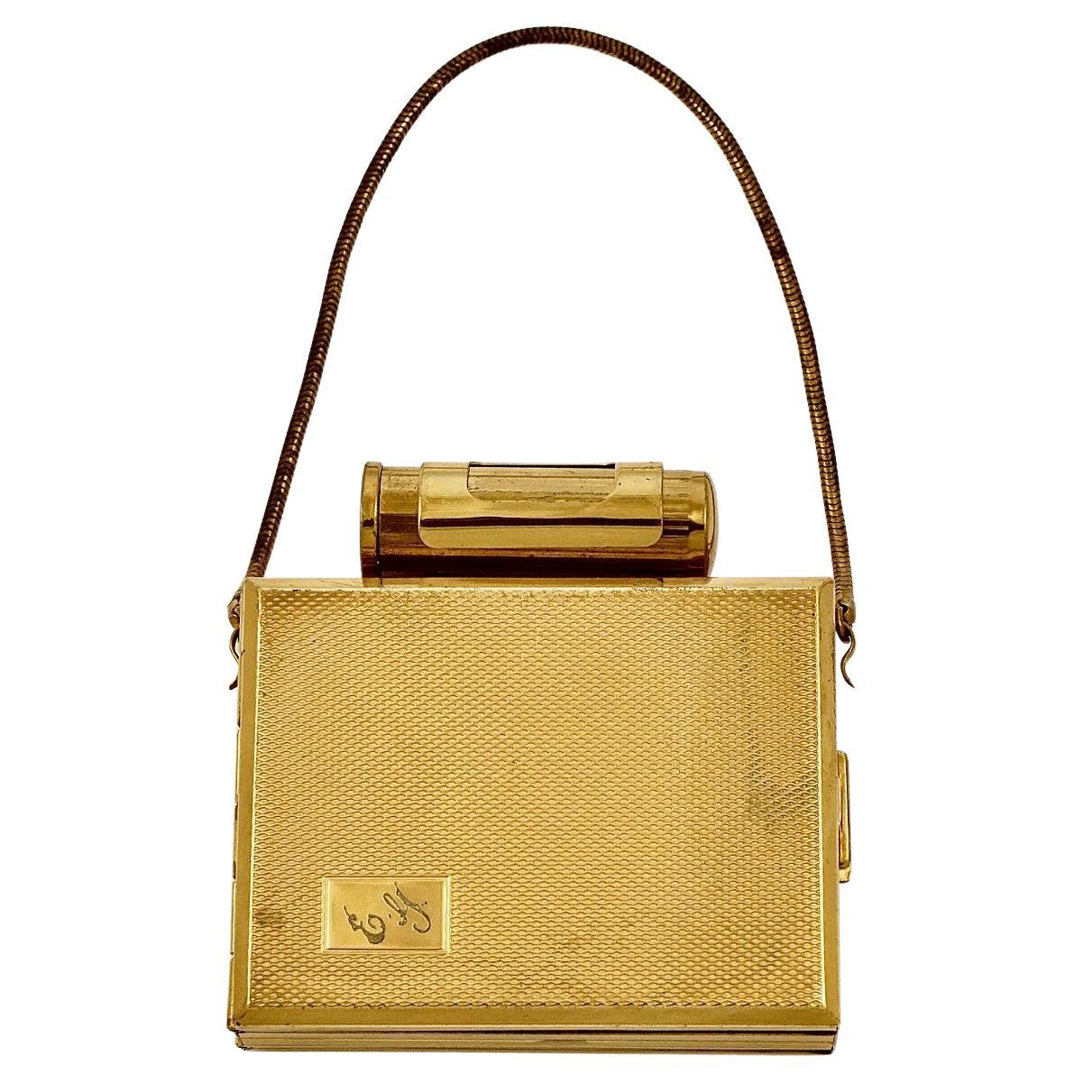 Kigu Gold Tone Carryall Compact Party Case circa 1950s For Sale