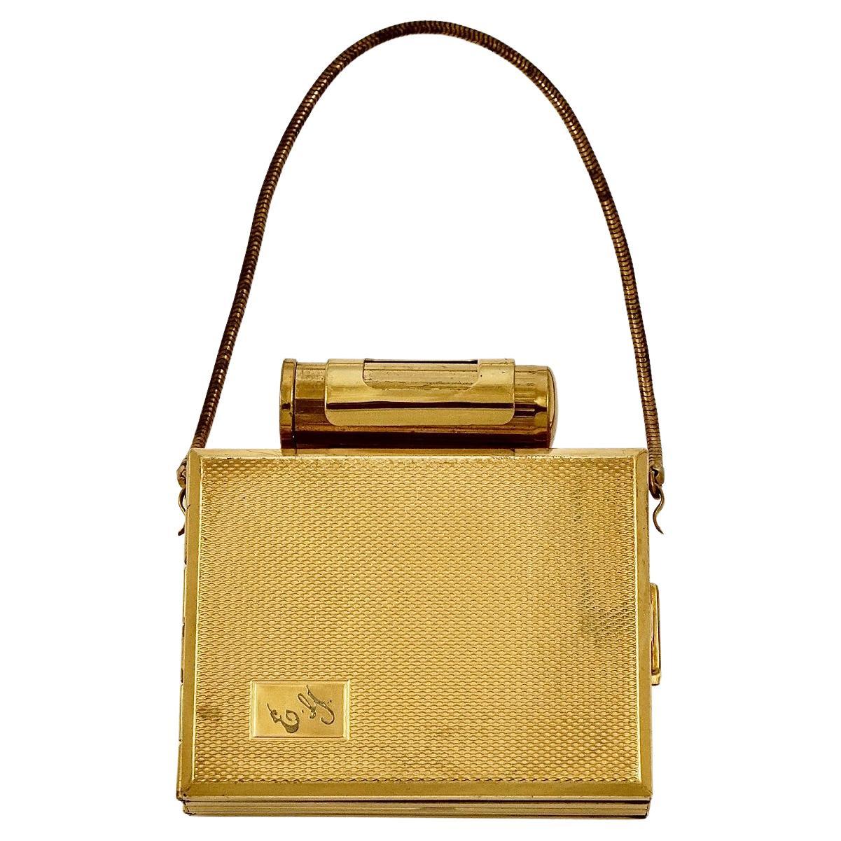 Kigu Gold Tone Carryall Compact Party Koffer circa 1950er Jahre im Angebot