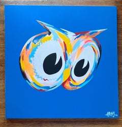 "Blaue Eule" Figurative Malerei 48" x 48" Zoll von Kii Arens