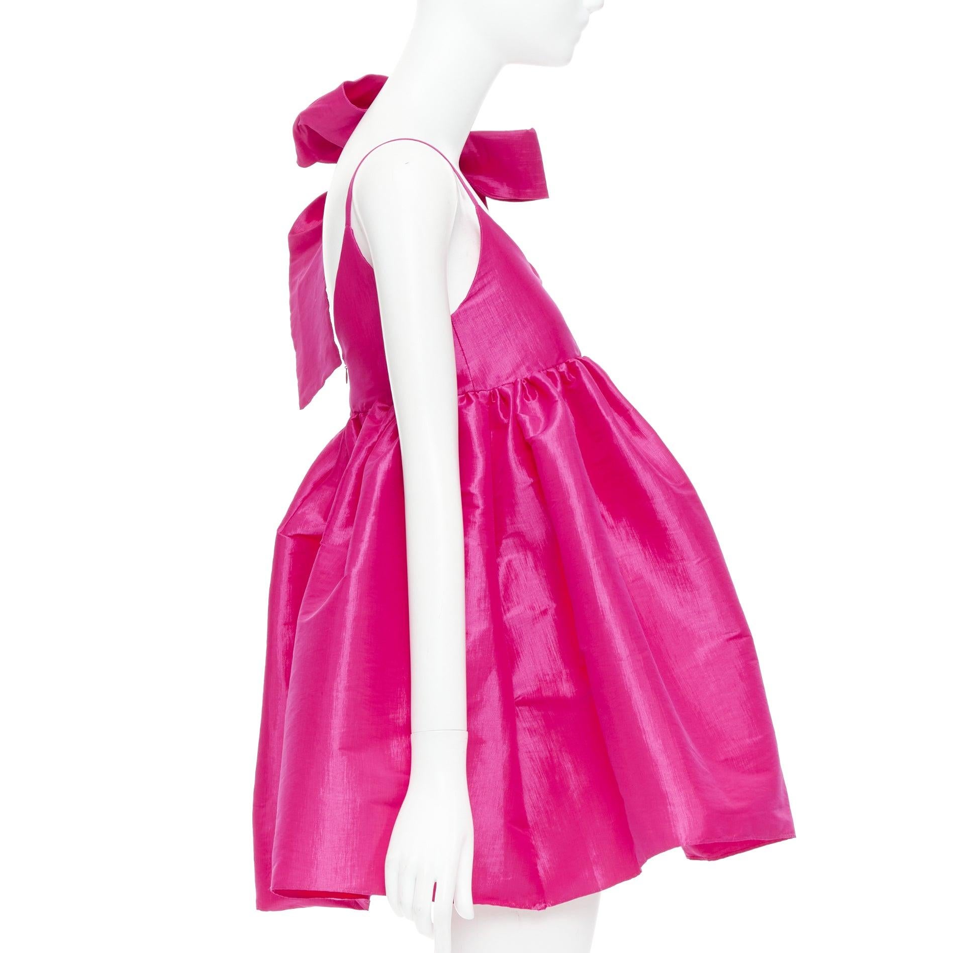KIKA VARGAS Sue robe babydoll avec nœud d'épaule en soie m�élangée rose fuchsia XS Excellent état à Hong Kong, NT