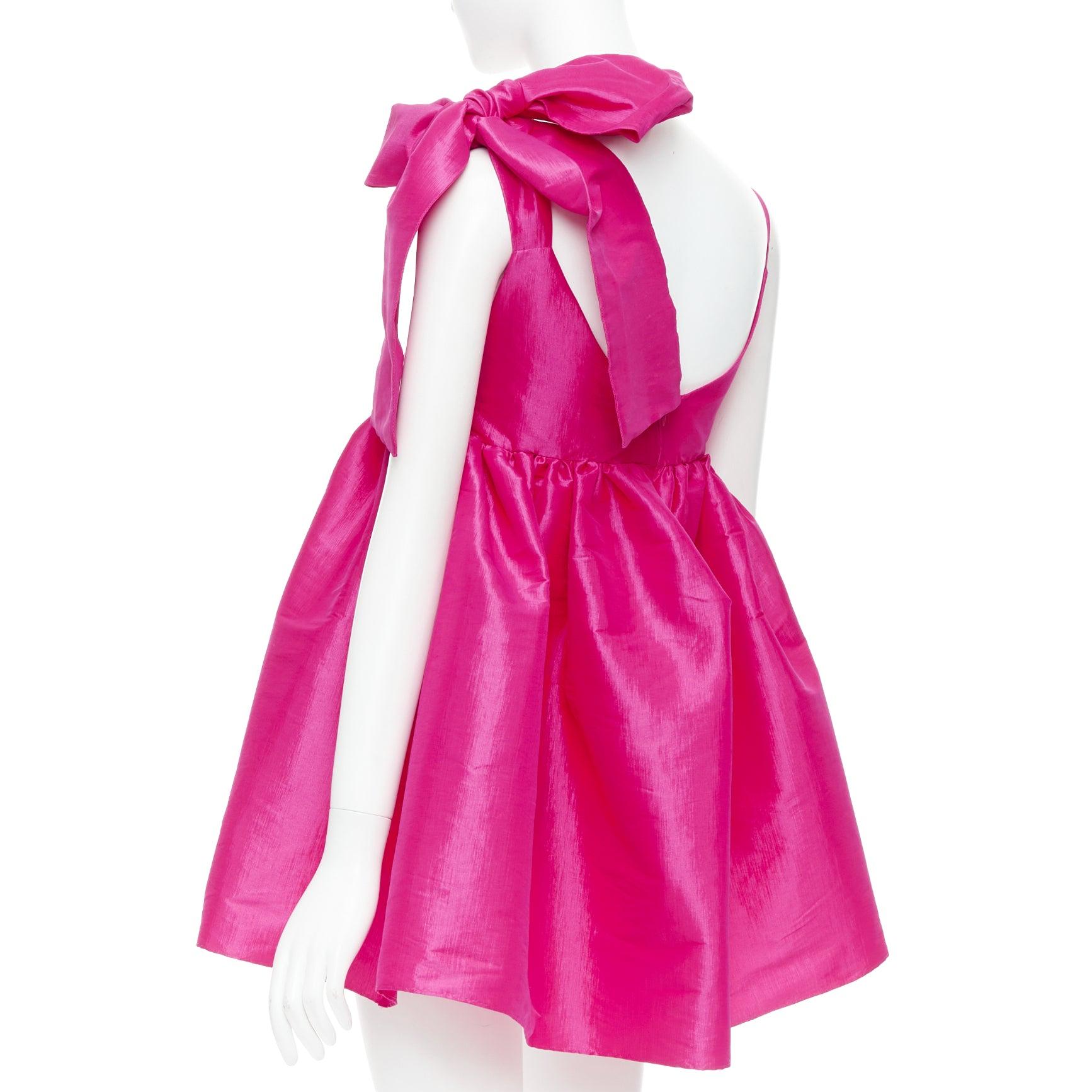 KIKA VARGAS Sue robe babydoll avec nœud d'épaule en soie mélangée rose fuchsia XS 1