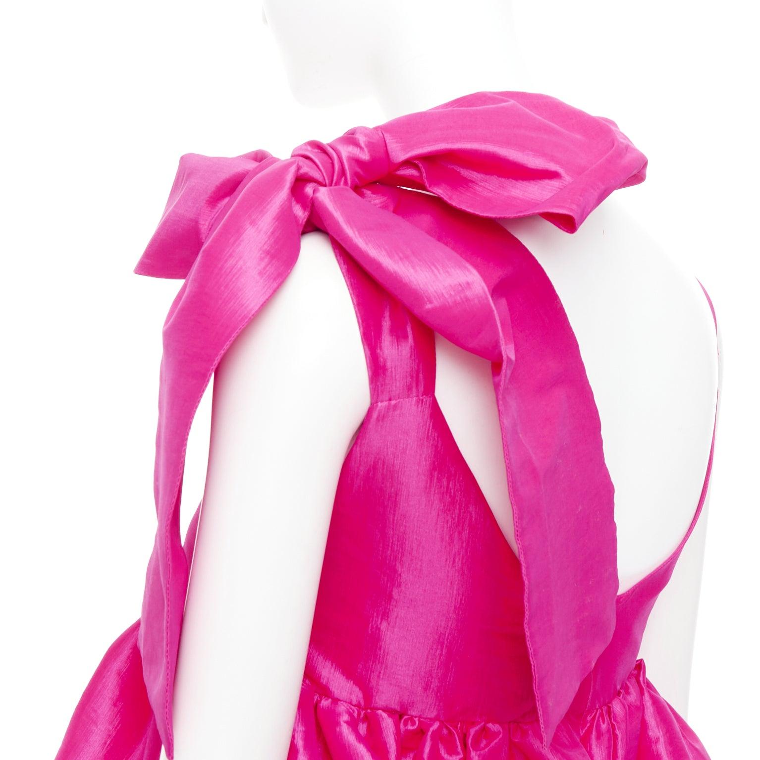 KIKA VARGAS Sue robe babydoll avec nœud d'épaule en soie mélangée rose fuchsia XS 2