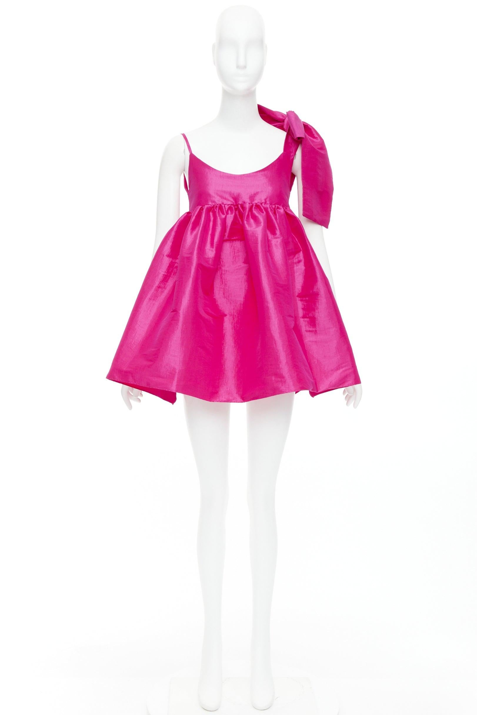 KIKA VARGAS Sue robe babydoll avec nœud d'épaule en soie mélangée rose fuchsia XS 4