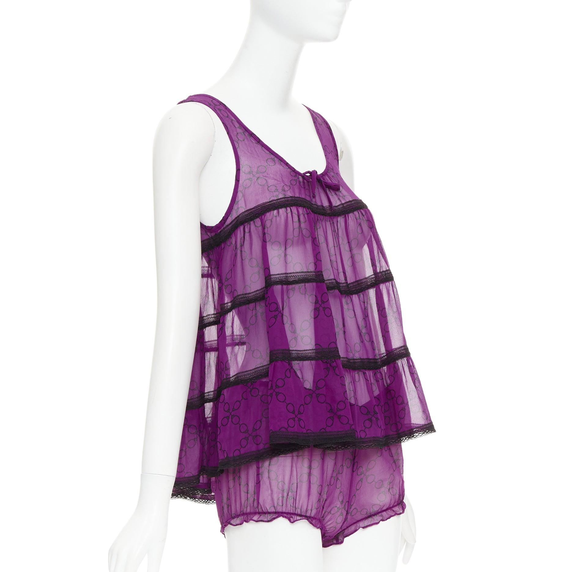 Purple KIKI DE MONTPARNASSE 100% silk babydoll bloomer nightwear cami short set XS For Sale