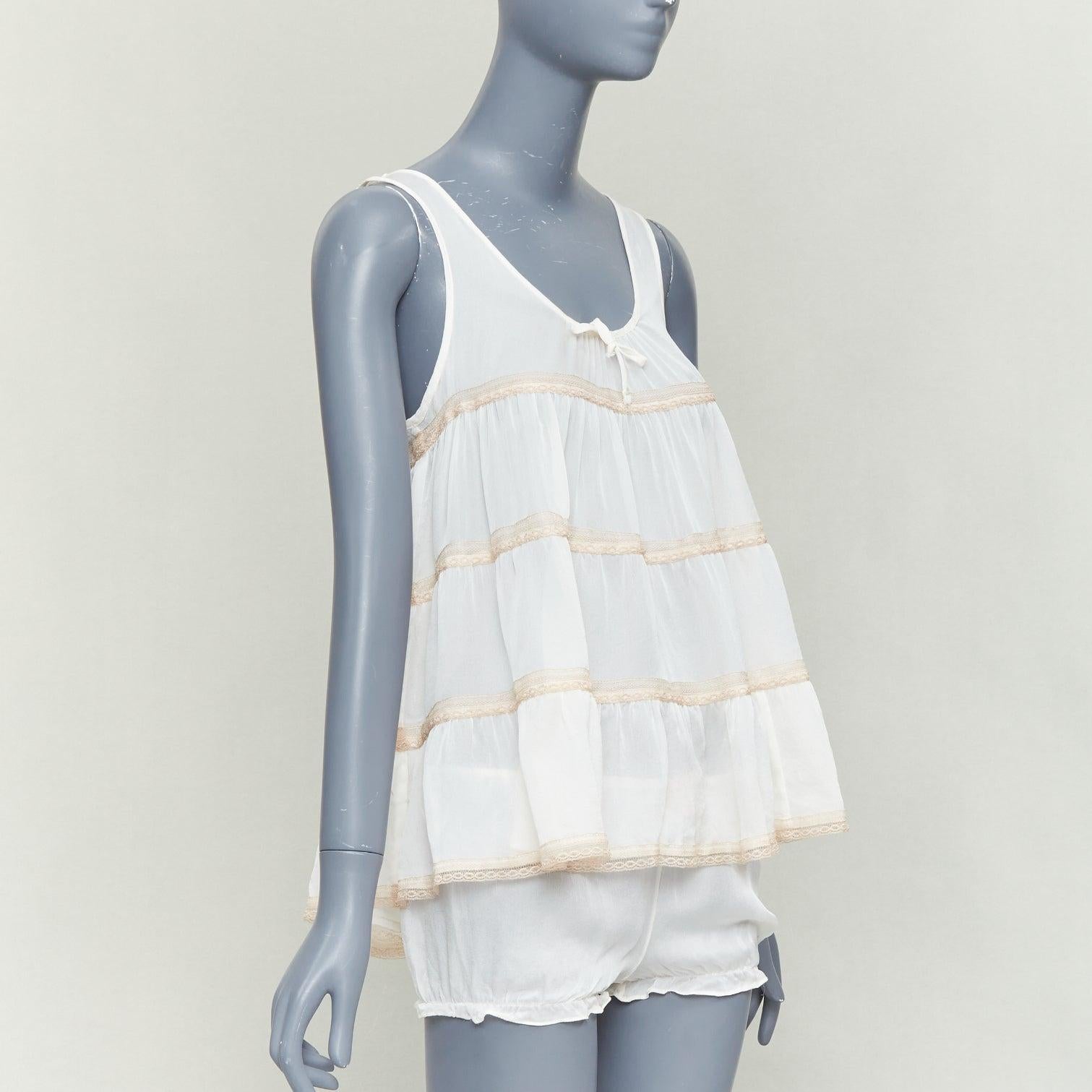 KIKI DE MONTPARNASSE Babydoll aus 100 % Seide Schleife vorne gestuftes Nachtwäsche-Set M (Grau) im Angebot