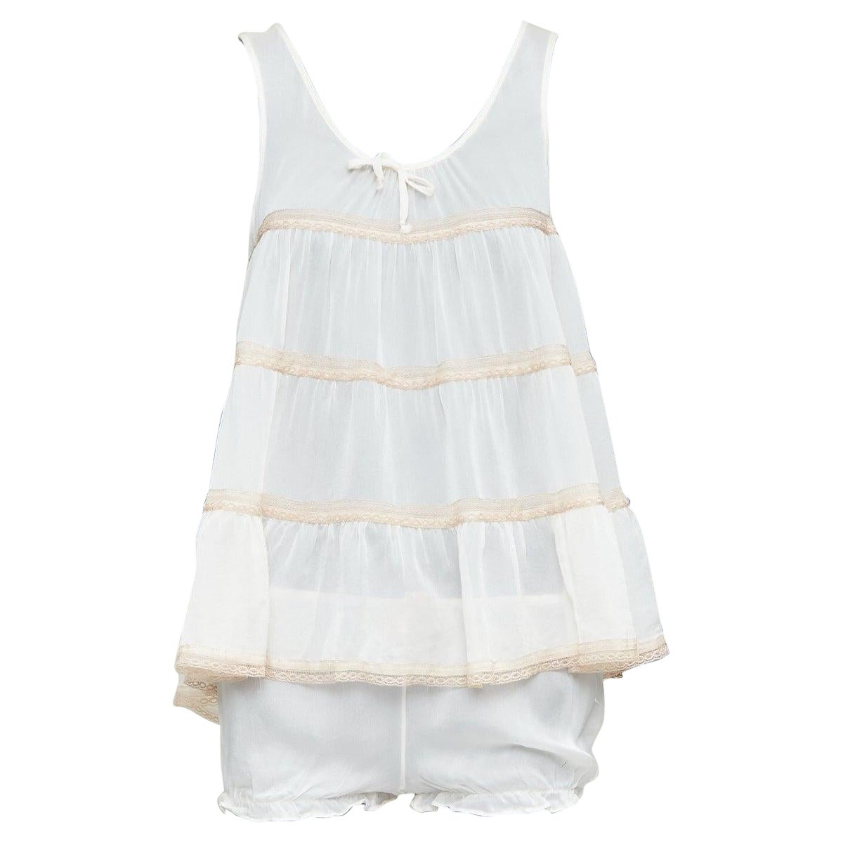 KIKI DE MONTPARNASSE 100% silk babydoll bow front tiered bloomer nightwear set M