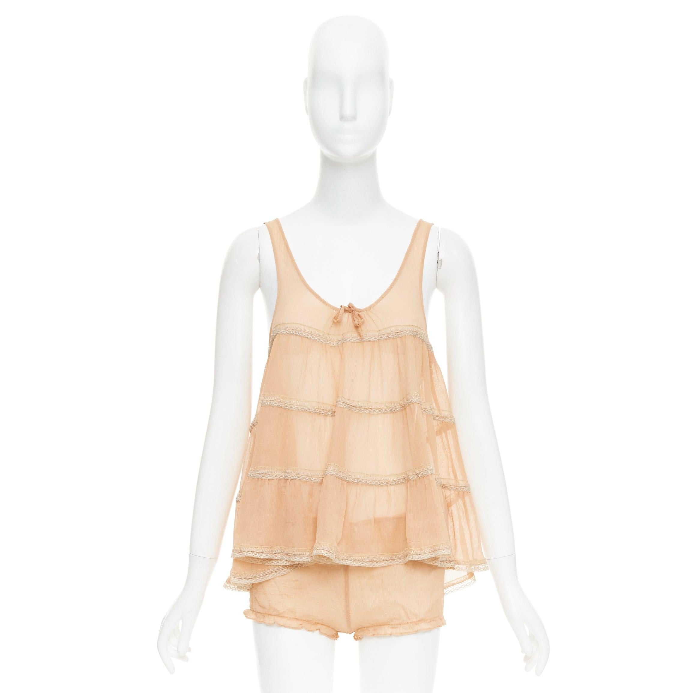 KIKI DE MONTPARNASSE 100% silk chain print babydoll nightwear cami panties set S For Sale 6