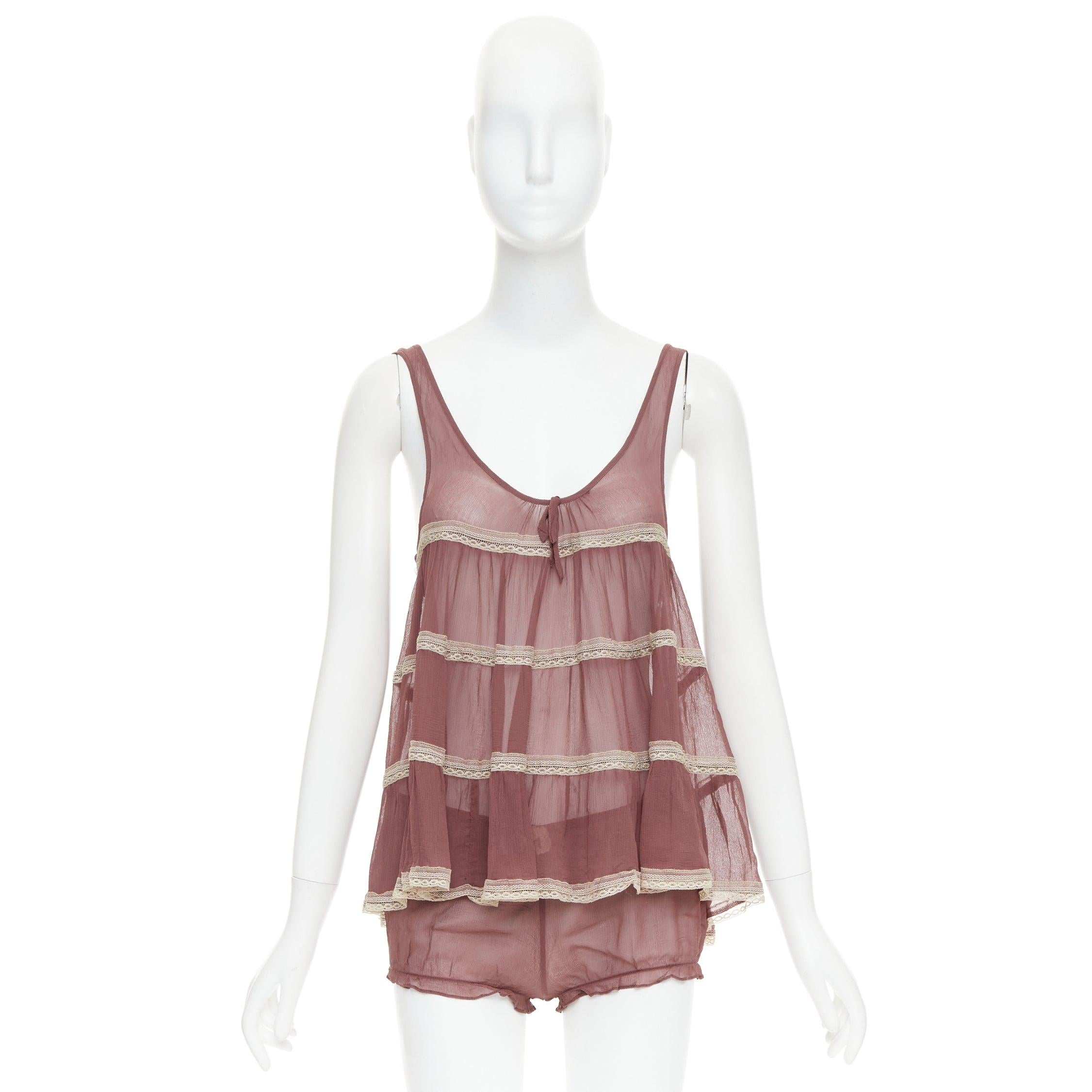KIKI DE MONTPARNASSE pink 100% silk babydoll bloomer nightwear cami shorts set For Sale 7