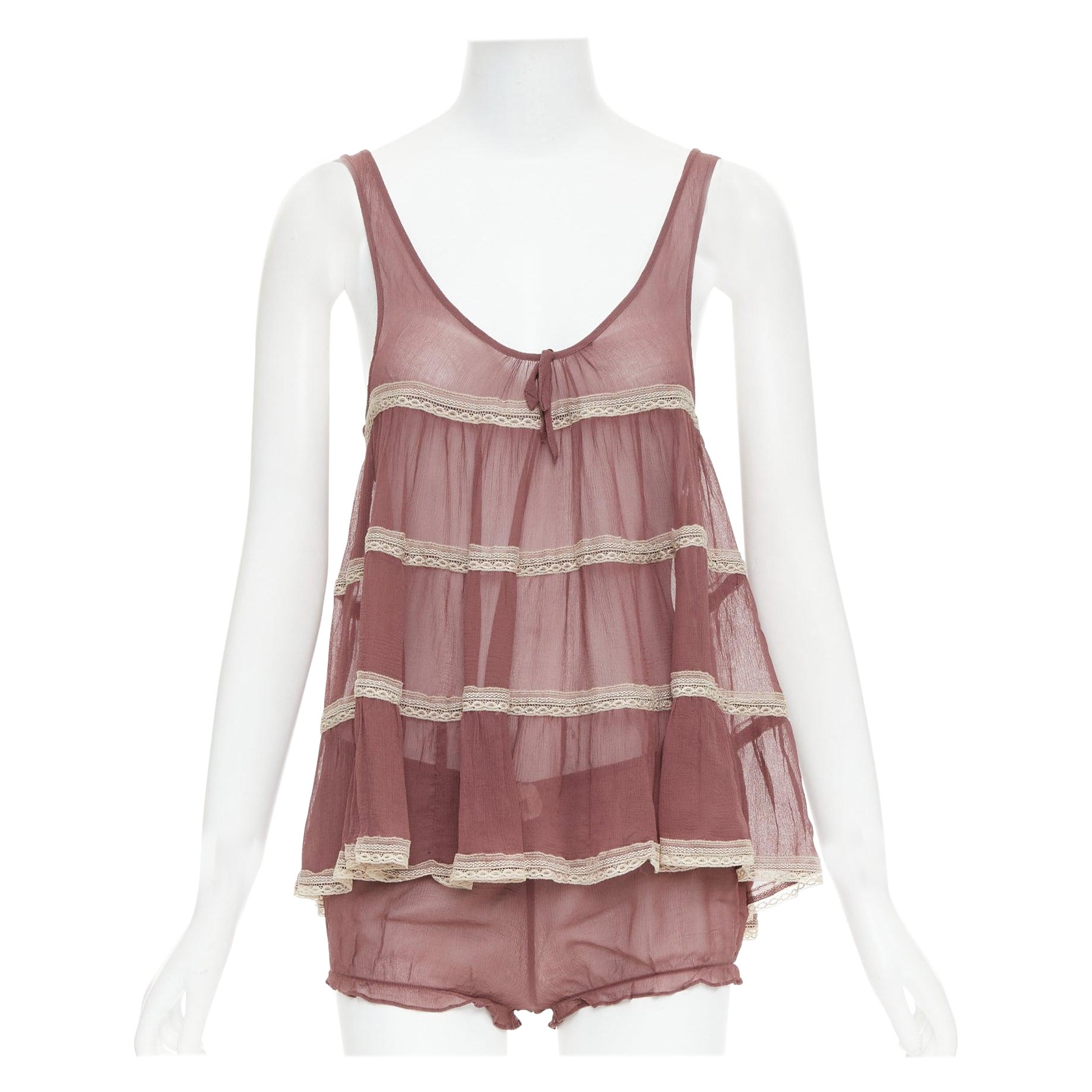 KIKI DE MONTPARNASSE pink 100% silk babydoll bloomer nightwear cami shorts set
