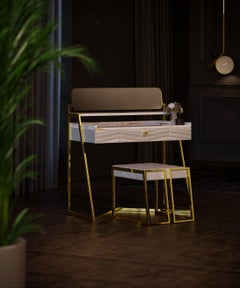 KIKI Dressing Table & Pouf in Leather and Marble by Mansi London