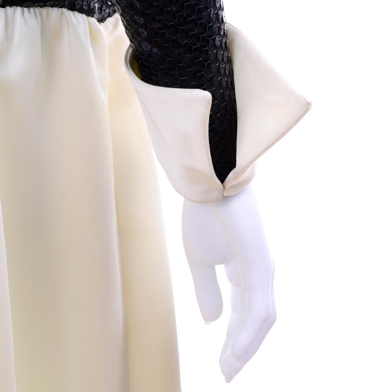 Kiki Hart Vintage Evening Dress Ivory Satin W Brown Sequin Bodice & Velvet Bow 5
