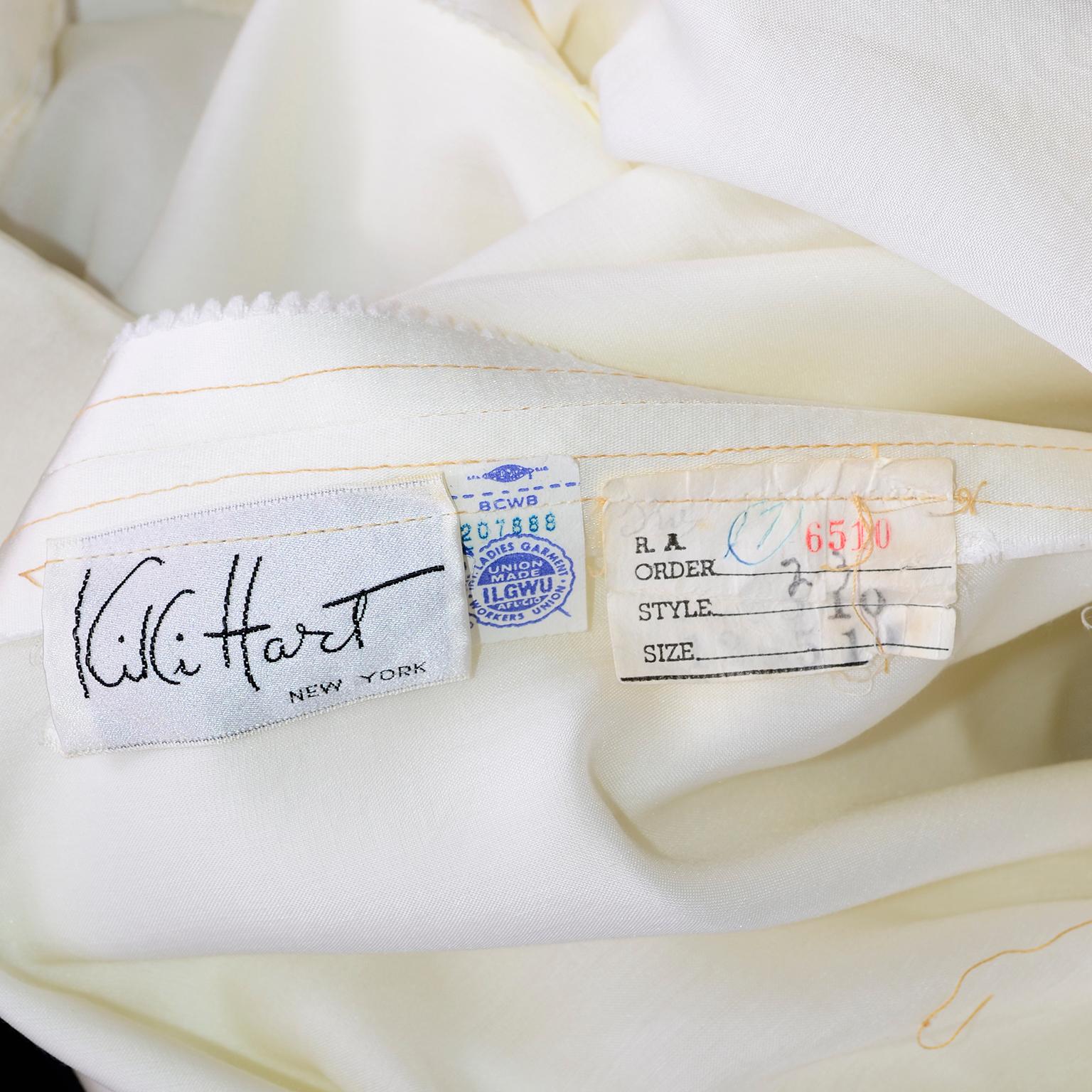Kiki Hart Vintage Evening Dress Ivory Satin W Brown Sequin Bodice & Velvet Bow 9