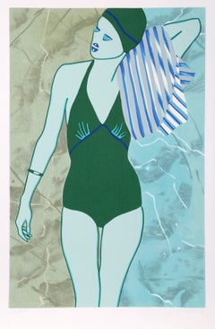 Retro Bathing in Green, Pop Art Screenprint by Kiki Kogelnik