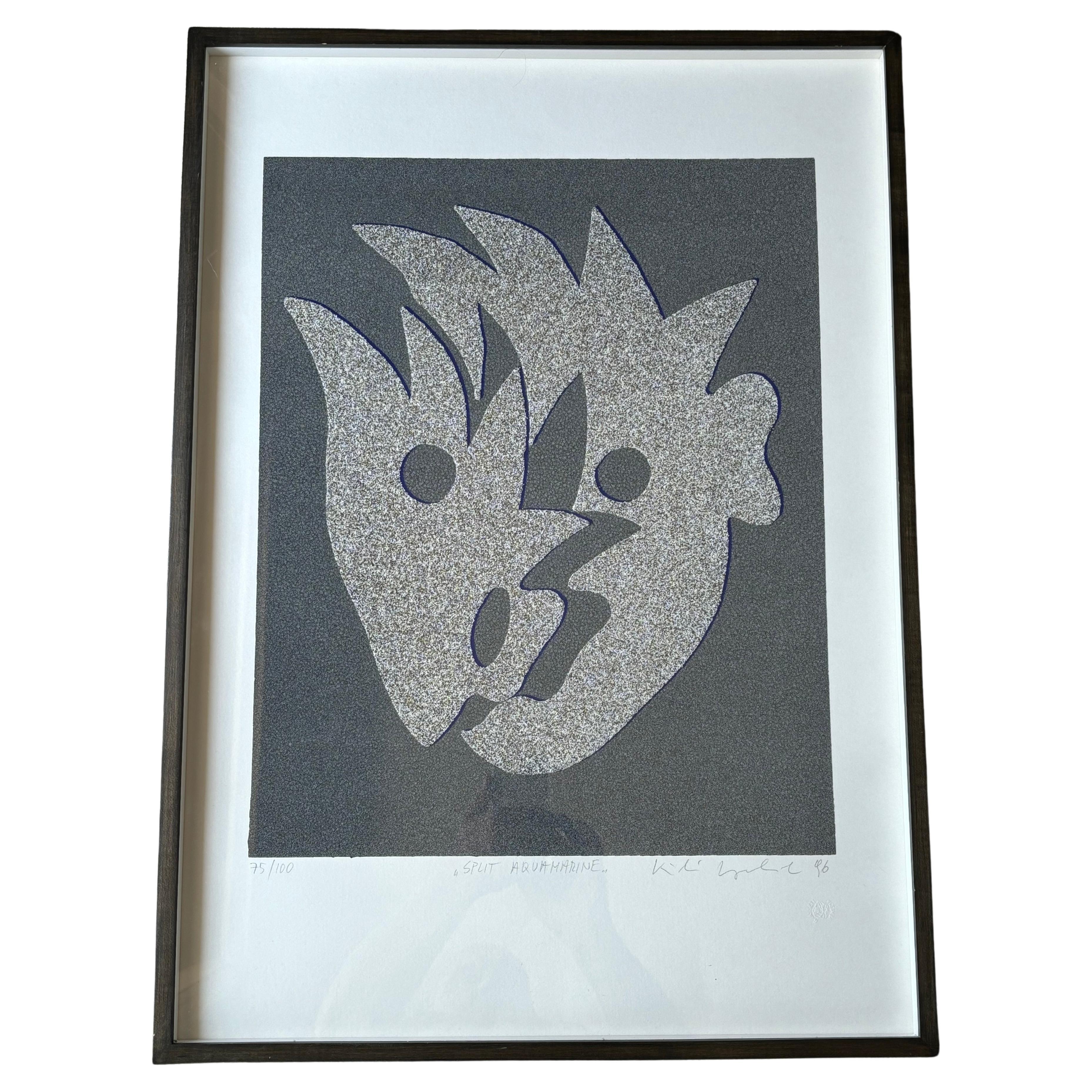 Kiki Kogelnik Screenprint with glass  dust " Split Aquamarine" 75/100 signed. For Sale
