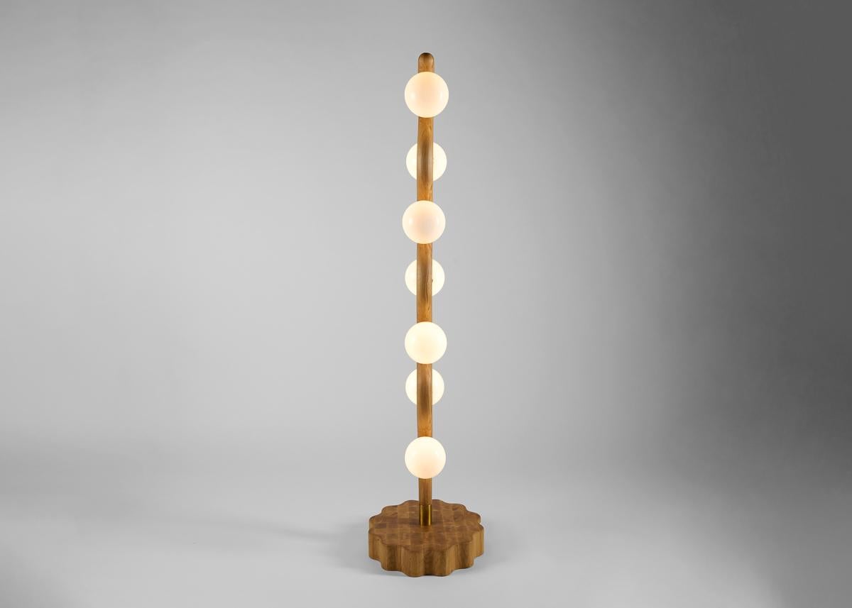 French Kiki Lindskog, La Bohème, Oak & Glass Floor Lamp, France, 2023 For Sale