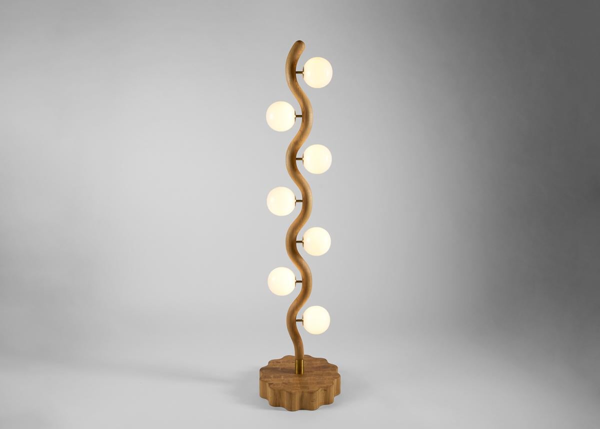 Contemporary Kiki Lindskog, La Bohème, Oak & Glass Floor Lamp, France, 2023 For Sale