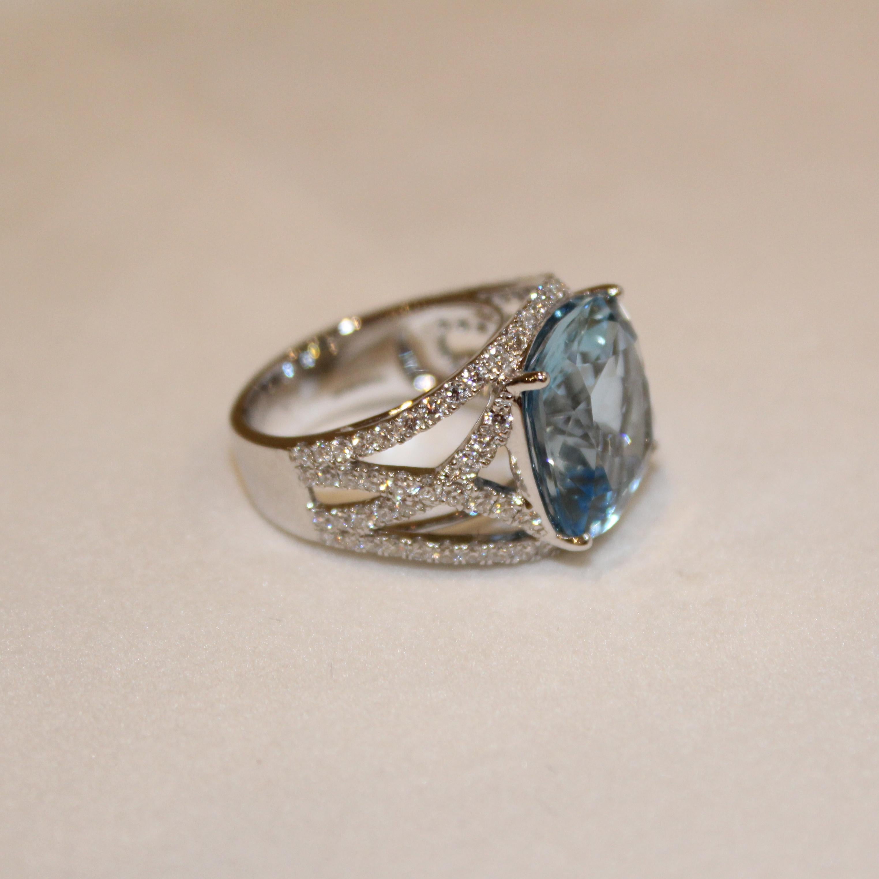 Modern Kiki McDonough 18 Carat White Gold Aquamarine and Diamond Cocktail Ring