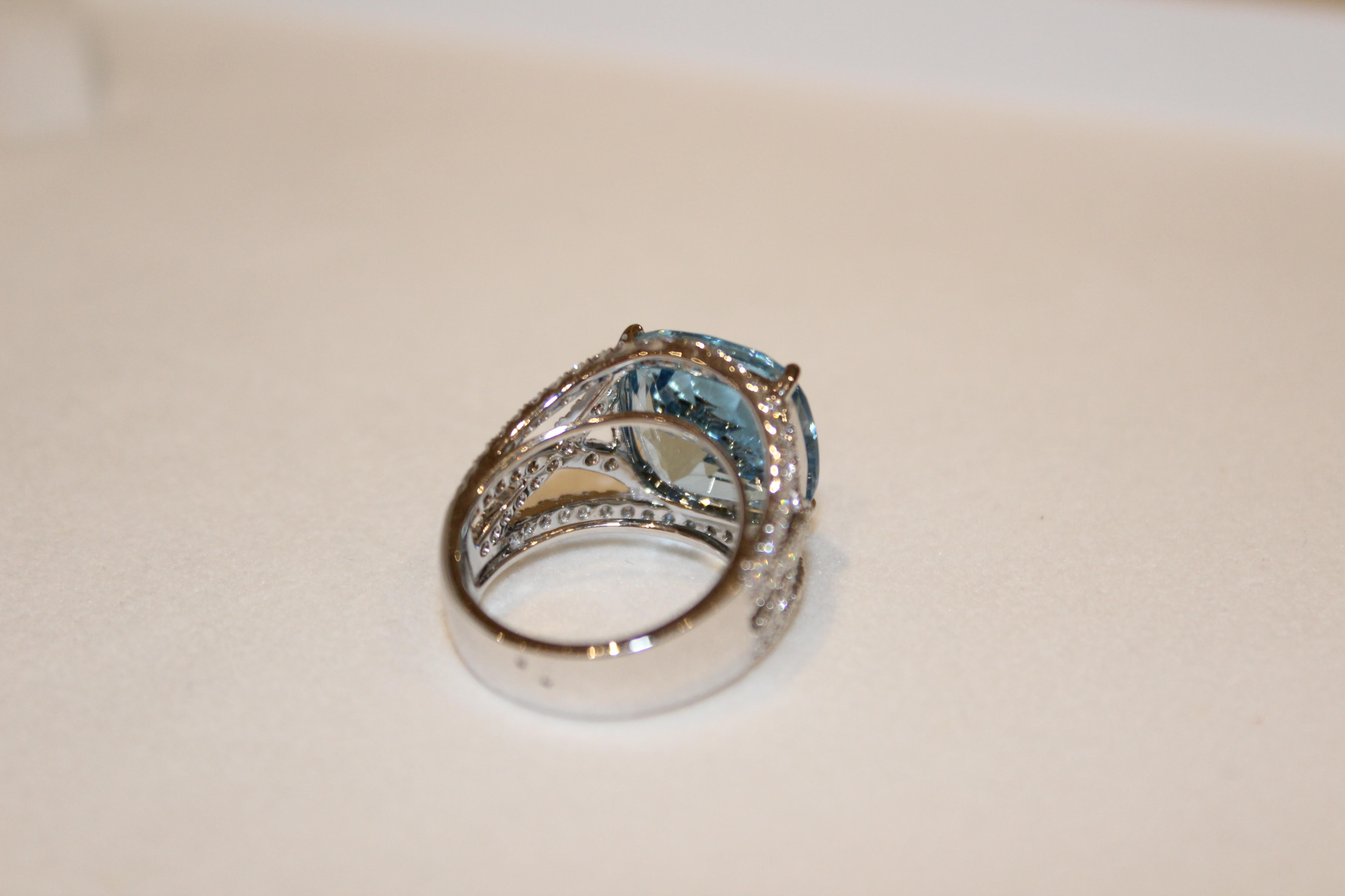 Women's Kiki McDonough 18 Carat White Gold Aquamarine and Diamond Cocktail Ring