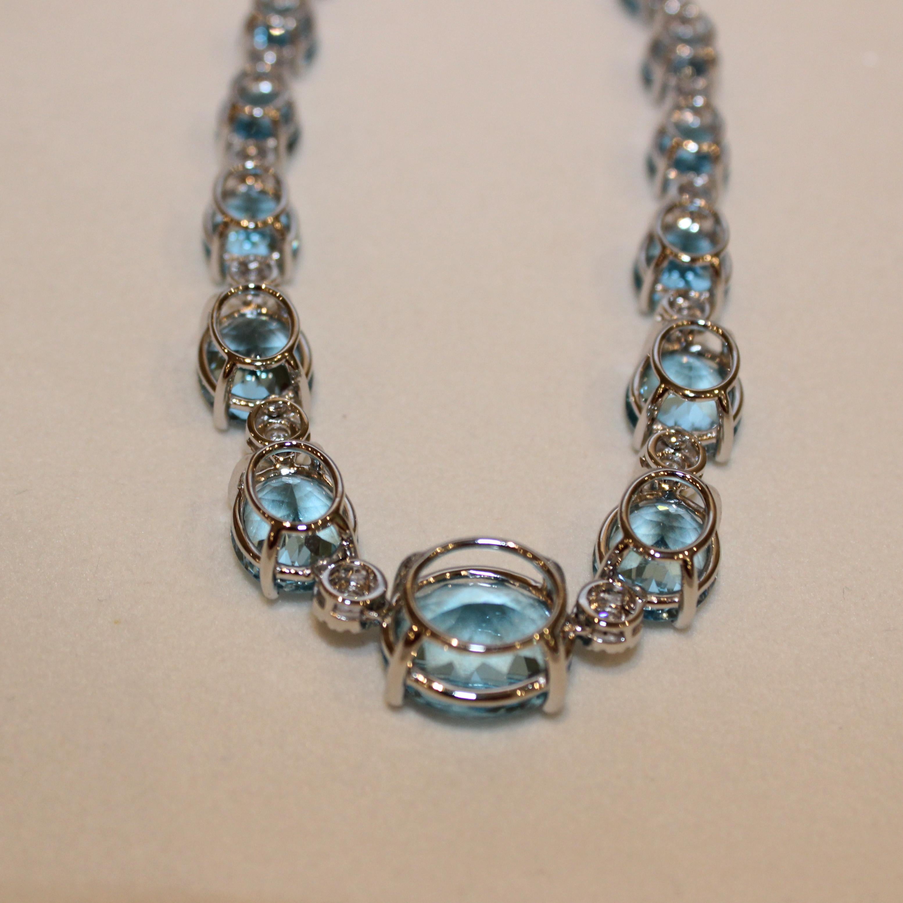 Modern Kiki McDonough 18 carat White Gold Blue Topaz and Diamond Necklace