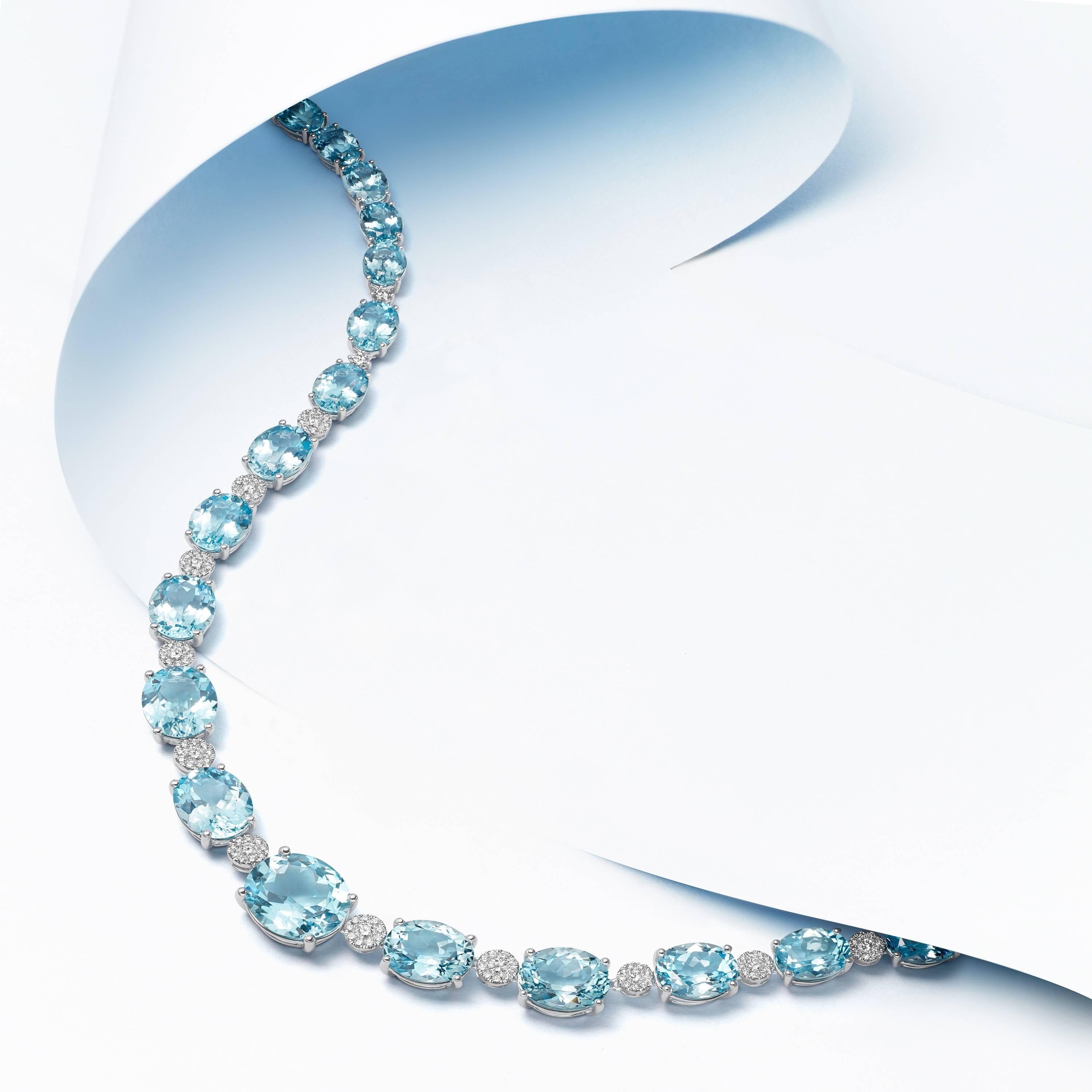 Kiki McDonough 18 carat White Gold Blue Topaz and Diamond Necklace In New Condition In London, GB