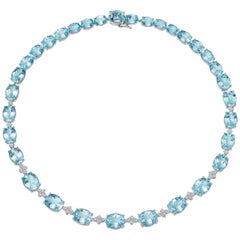 Kiki McDonough 18 carat White Gold Blue Topaz and Diamond Necklace