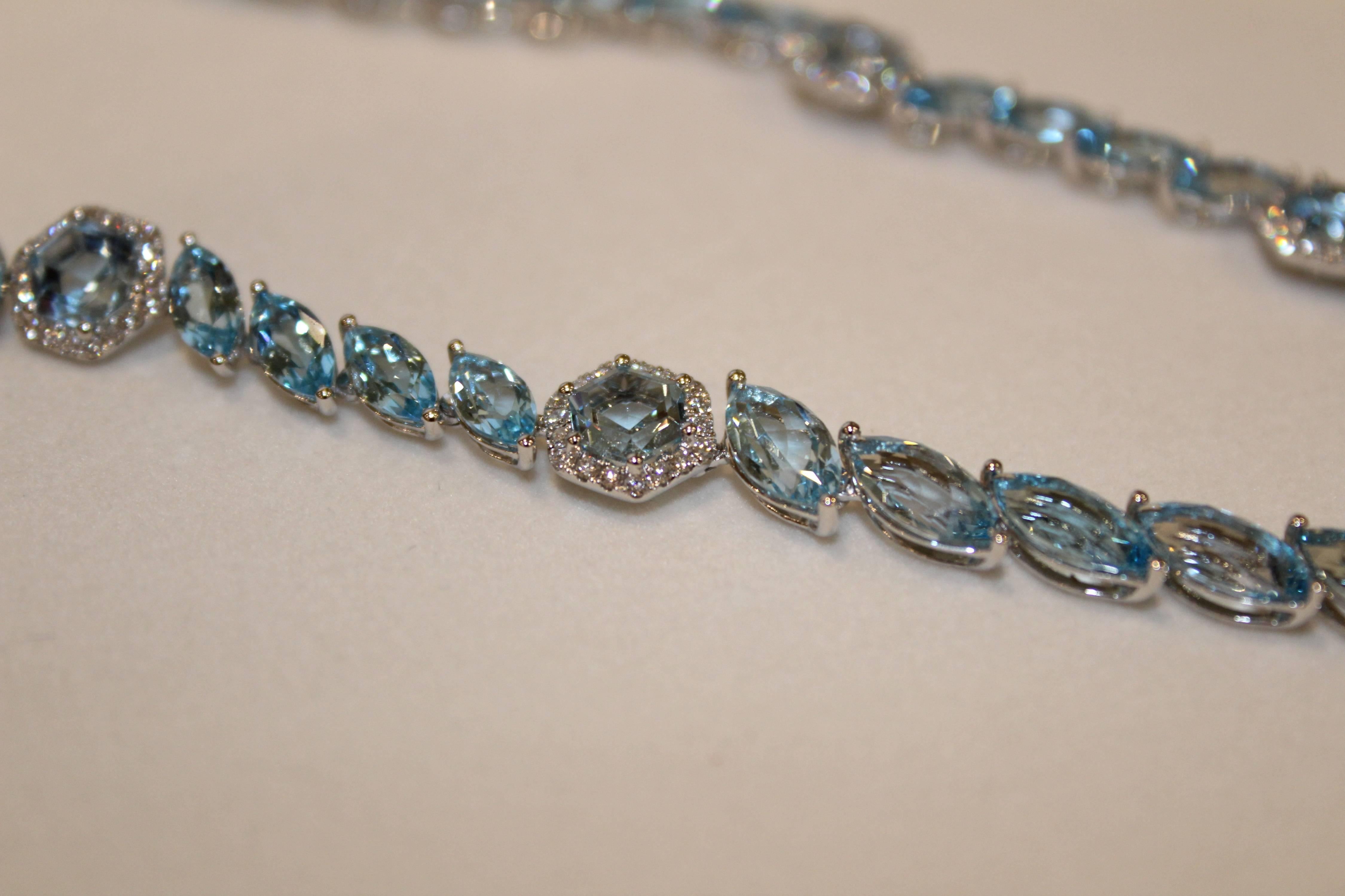 Kiki McDonough 18 Carat White Gold Marquise Cut Blue Topaz Necklace In New Condition In London, GB