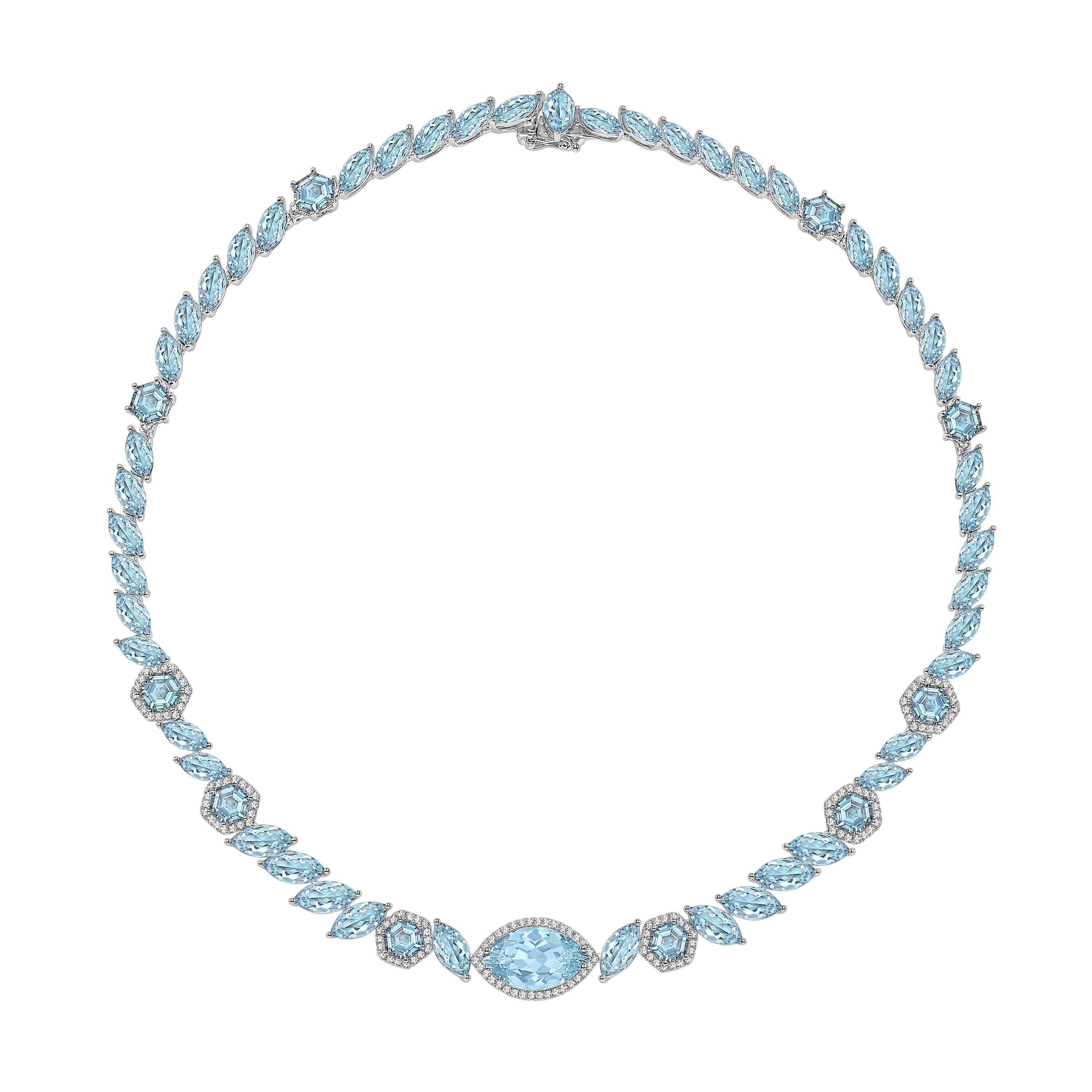 Kiki McDonough 18 Carat White Gold Marquise Cut Blue Topaz Necklace