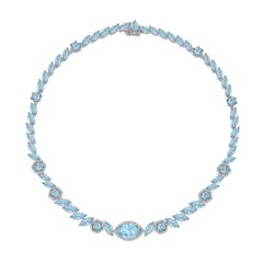 Kiki McDonough 18 Carat White Gold Marquise Cut Blue Topaz Necklace