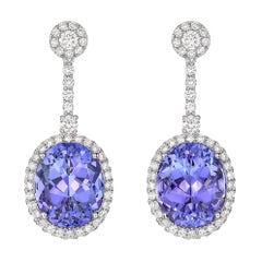 Kiki McDonough 18 Carat White Gold Tanzanite and Diamond Earrings