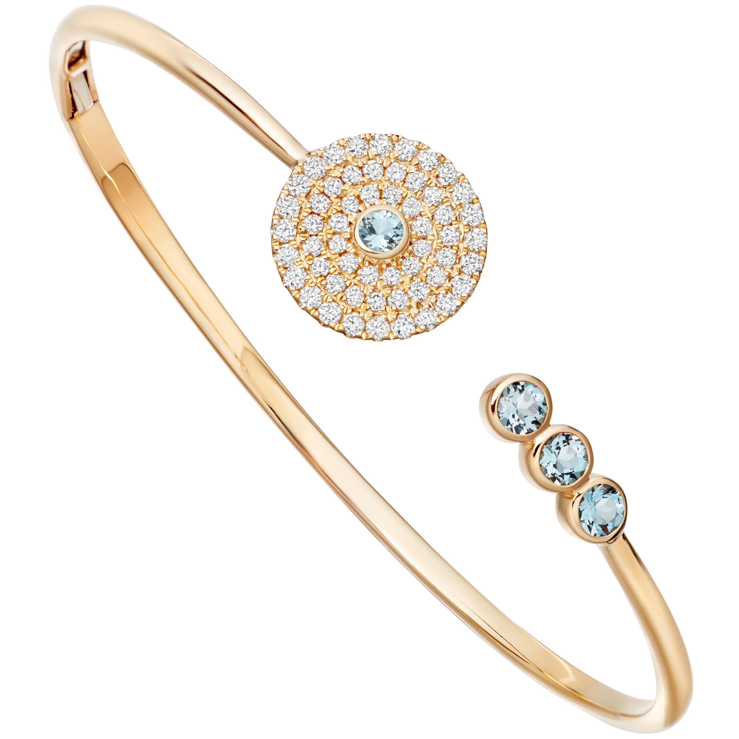 Kiki McDonough 18 Carat Yellow Gold Blue Topaz and Diamond Bangle