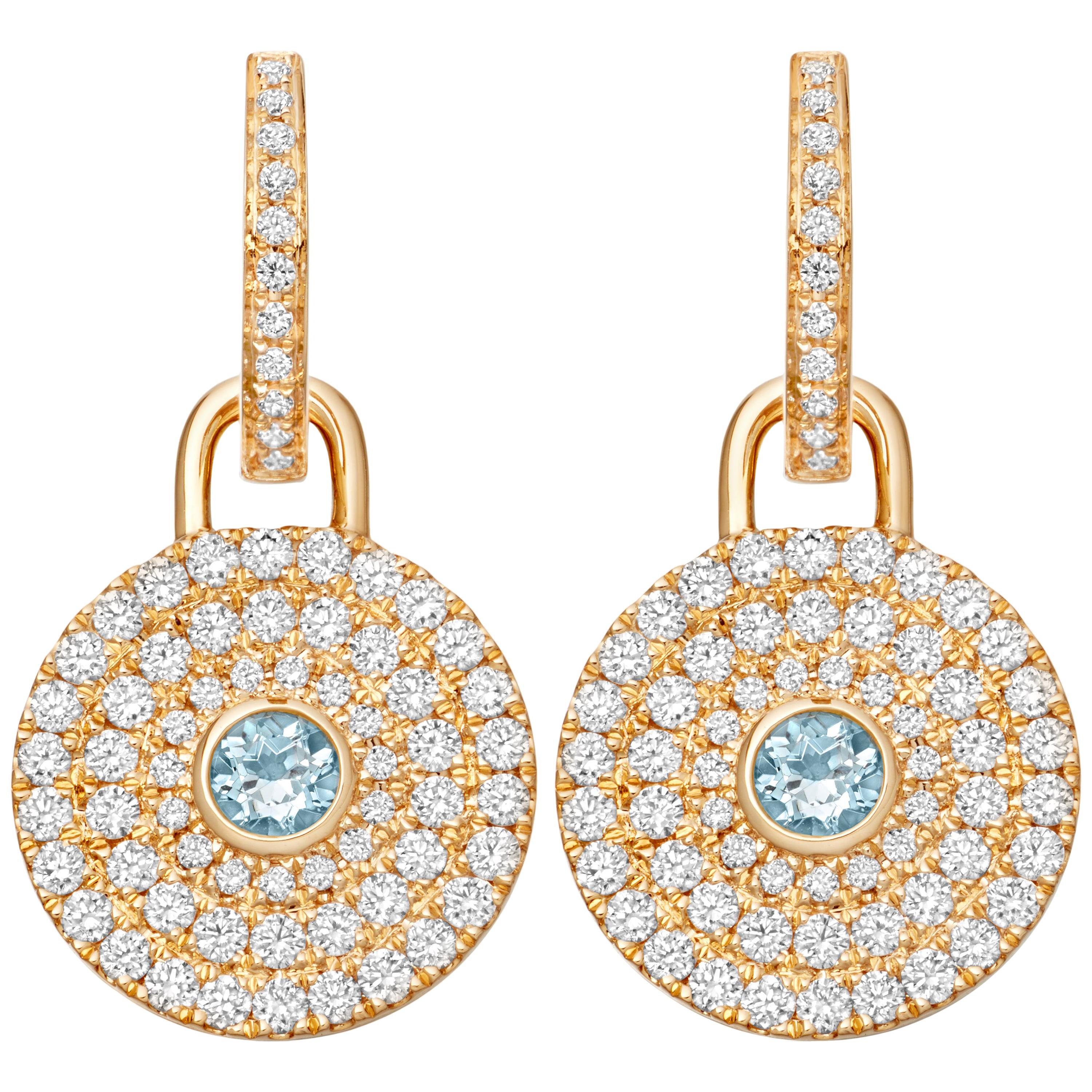 Kiki McDonough 18 Carat Yellow Gold Blue Topaz and Diamond Detachable Earrings For Sale