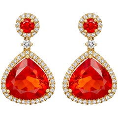 Kiki McDonough 18 Carat Yellow Gold Fire Opal and Diamond Drop Earrings