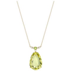 Kiki McDonough 18 Carat Yellow Gold Lemon Quartz and Peridot Pendant