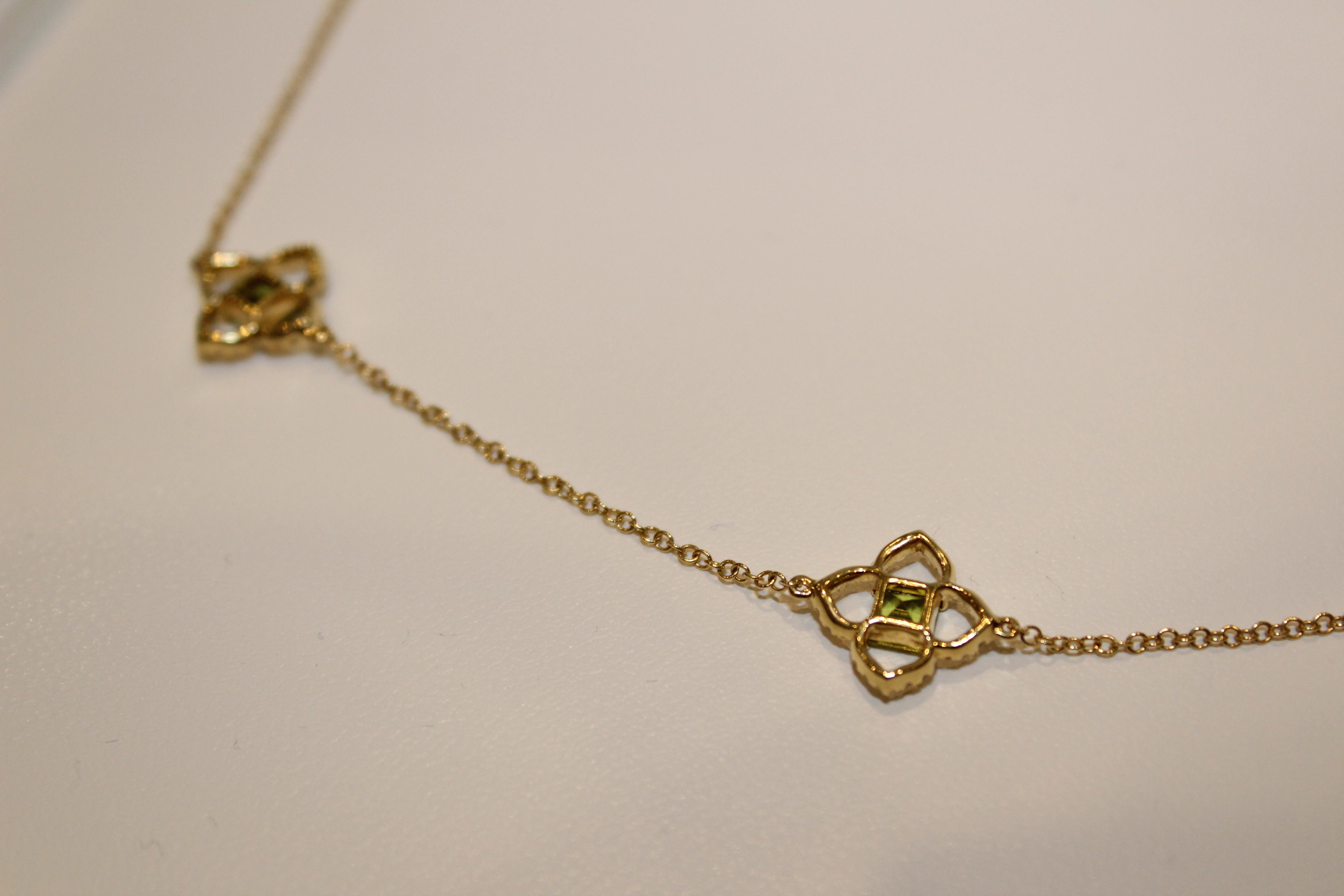 Modern Kiki McDonough 18 Carat Yellow Gold Peridot and Diamond Necklace For Sale