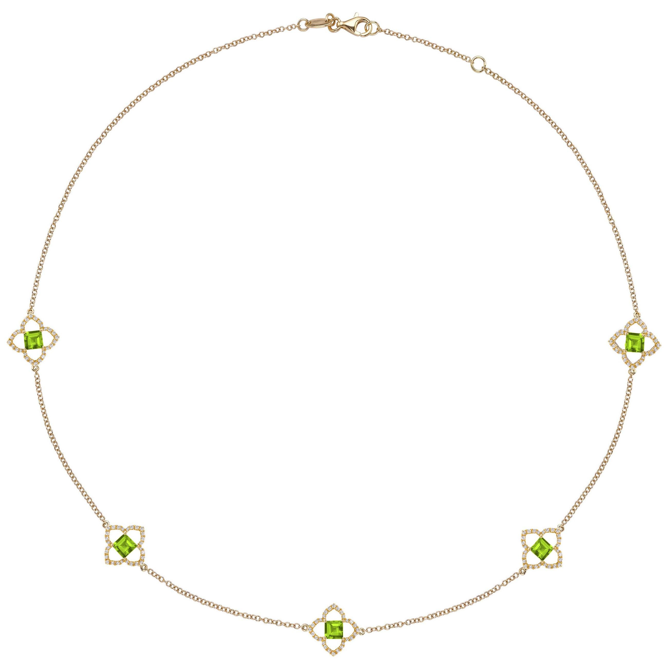 Kiki McDonough 18 Carat Yellow Gold Peridot and Diamond Necklace For Sale