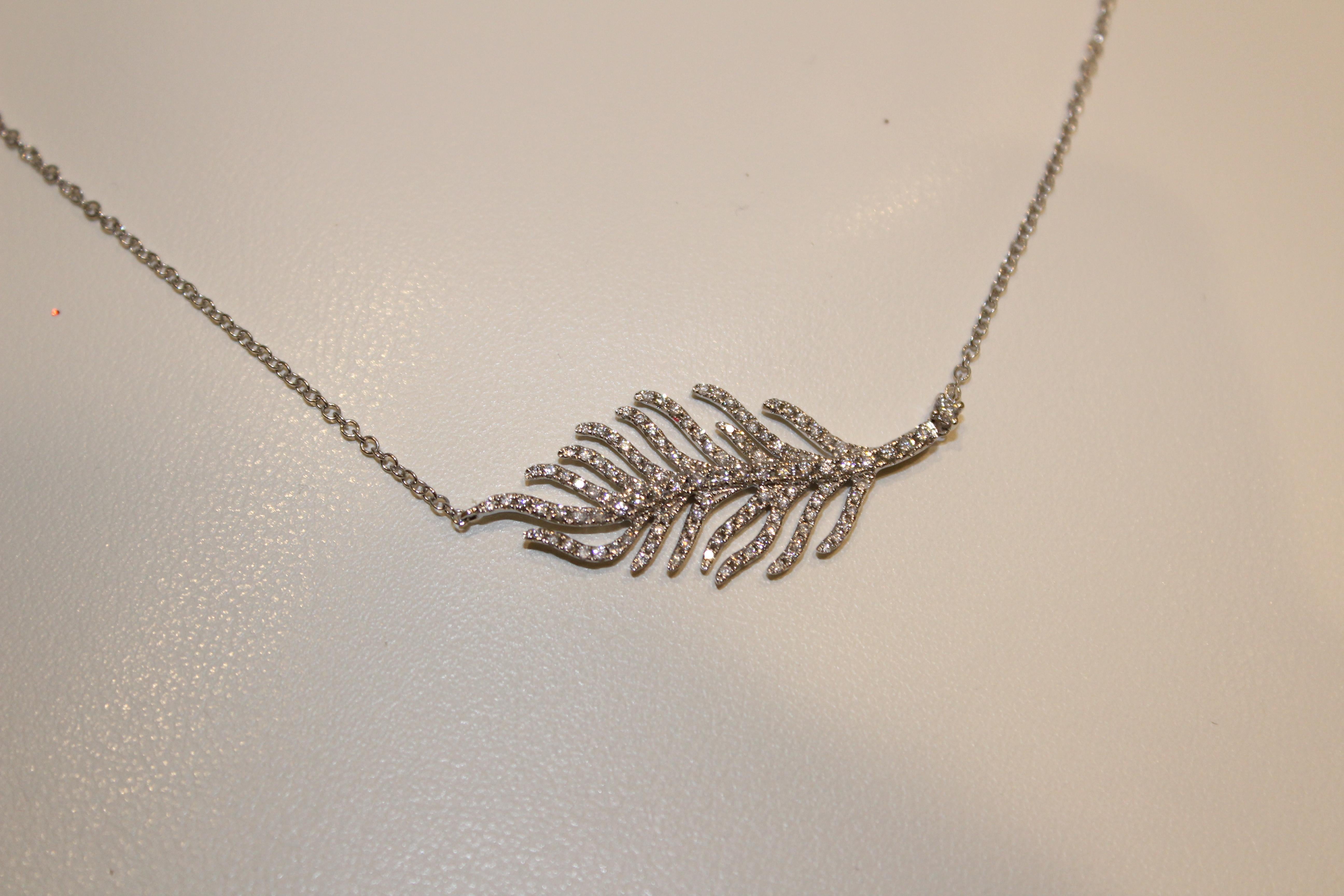 This stunning necklace features a central feather motif sparkling in Diamonds (0.30kts) and set in 18ct White Gold. As light and elegant as a real-life feather, this necklace is a great purchase for everyday wear.