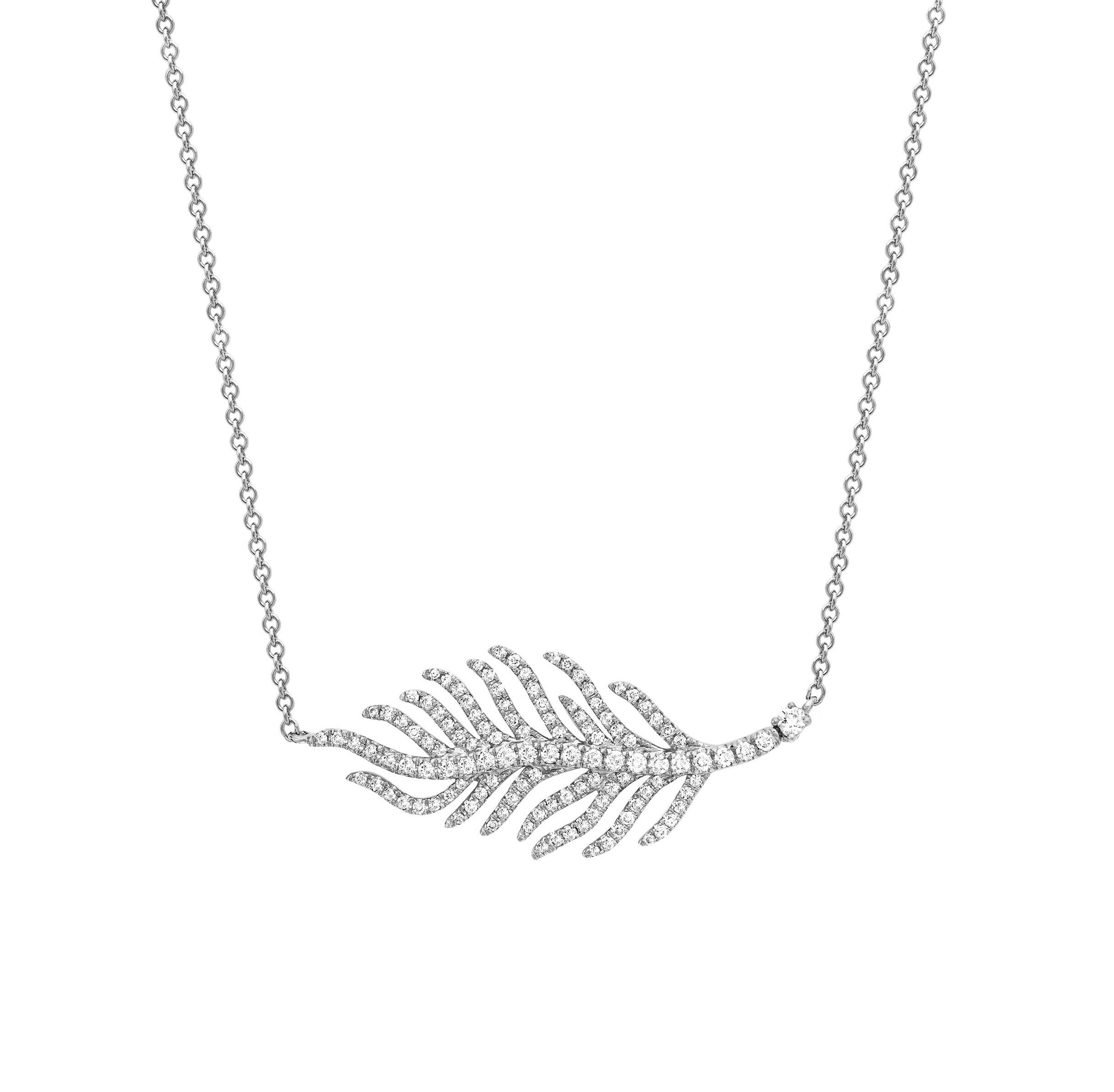 Kiki McDonough 18 Karat White Gold Diamond Feather Necklace For Sale