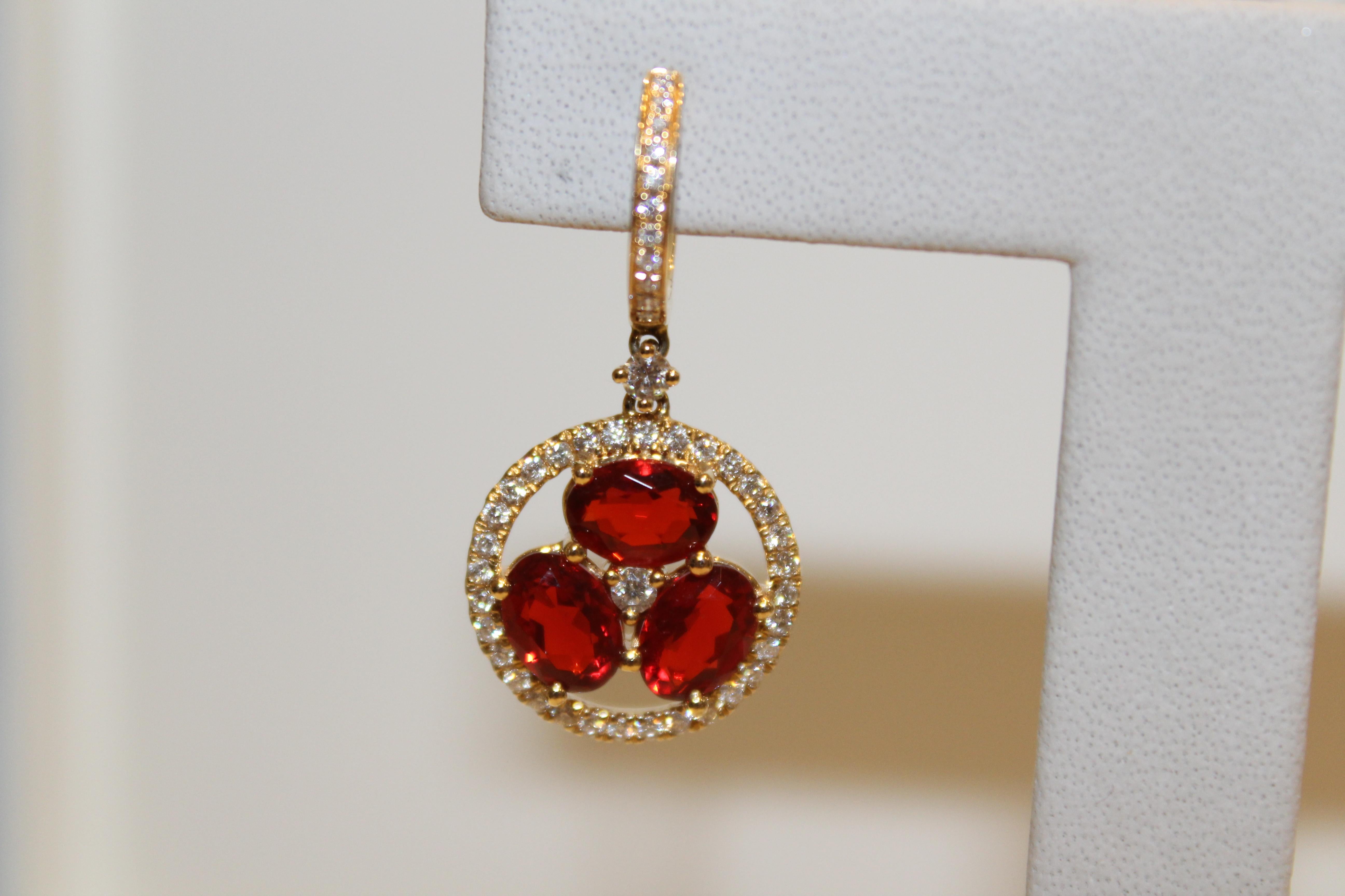 Modern Kiki McDonough 18 Karat Yellow Gold Fire Opal and Diamond Drop Earrings