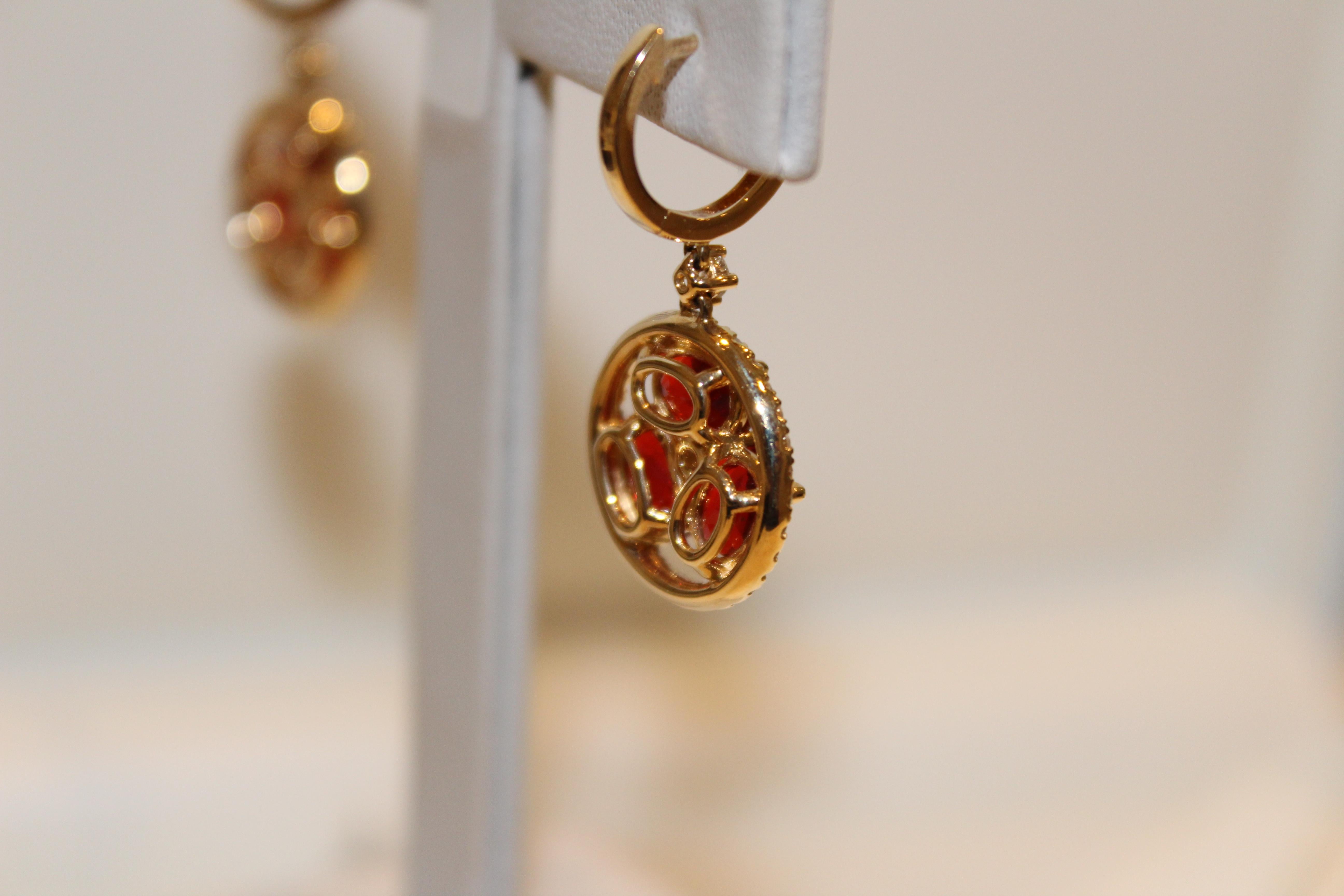 Kiki McDonough 18 Karat Yellow Gold Fire Opal and Diamond Drop Earrings In New Condition In London, GB